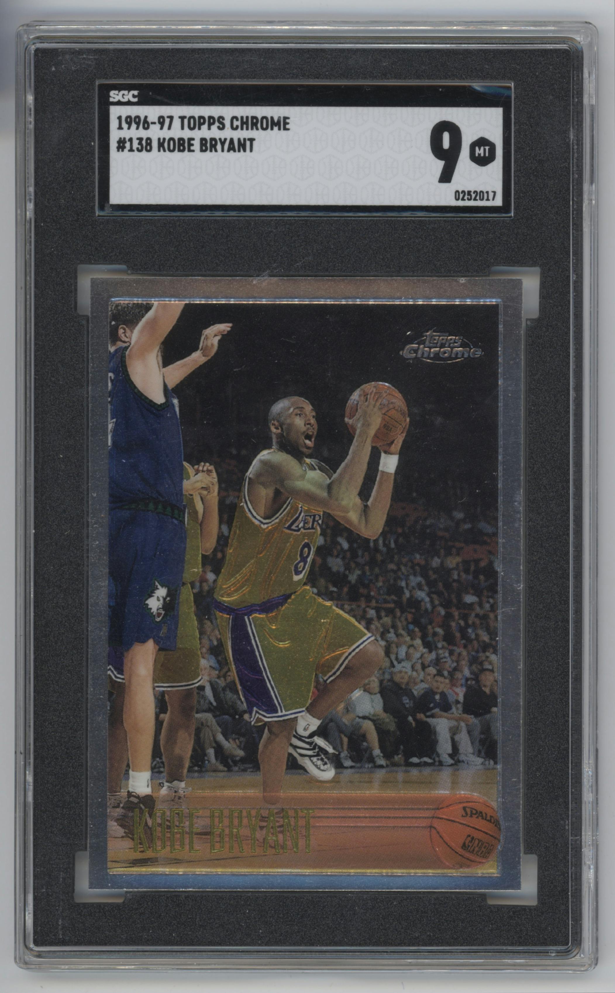 Kobe Bryant from the 1996-97 Topps Chrome set graded by SGC and given an overall grade of 9.