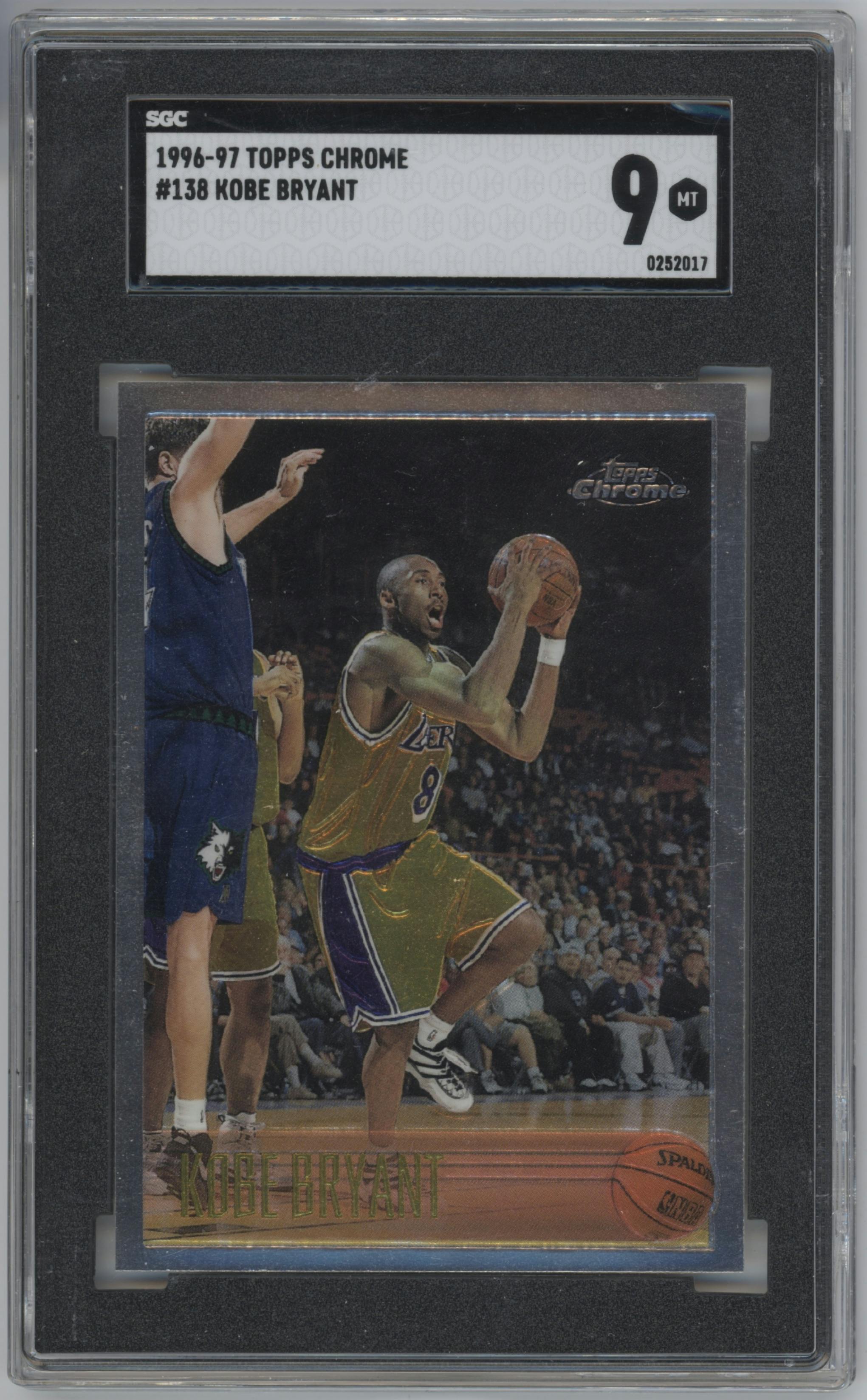 Kobe Bryant from the 1996-97 Topps Chrome set graded by SGC and given an overall grade of 9.