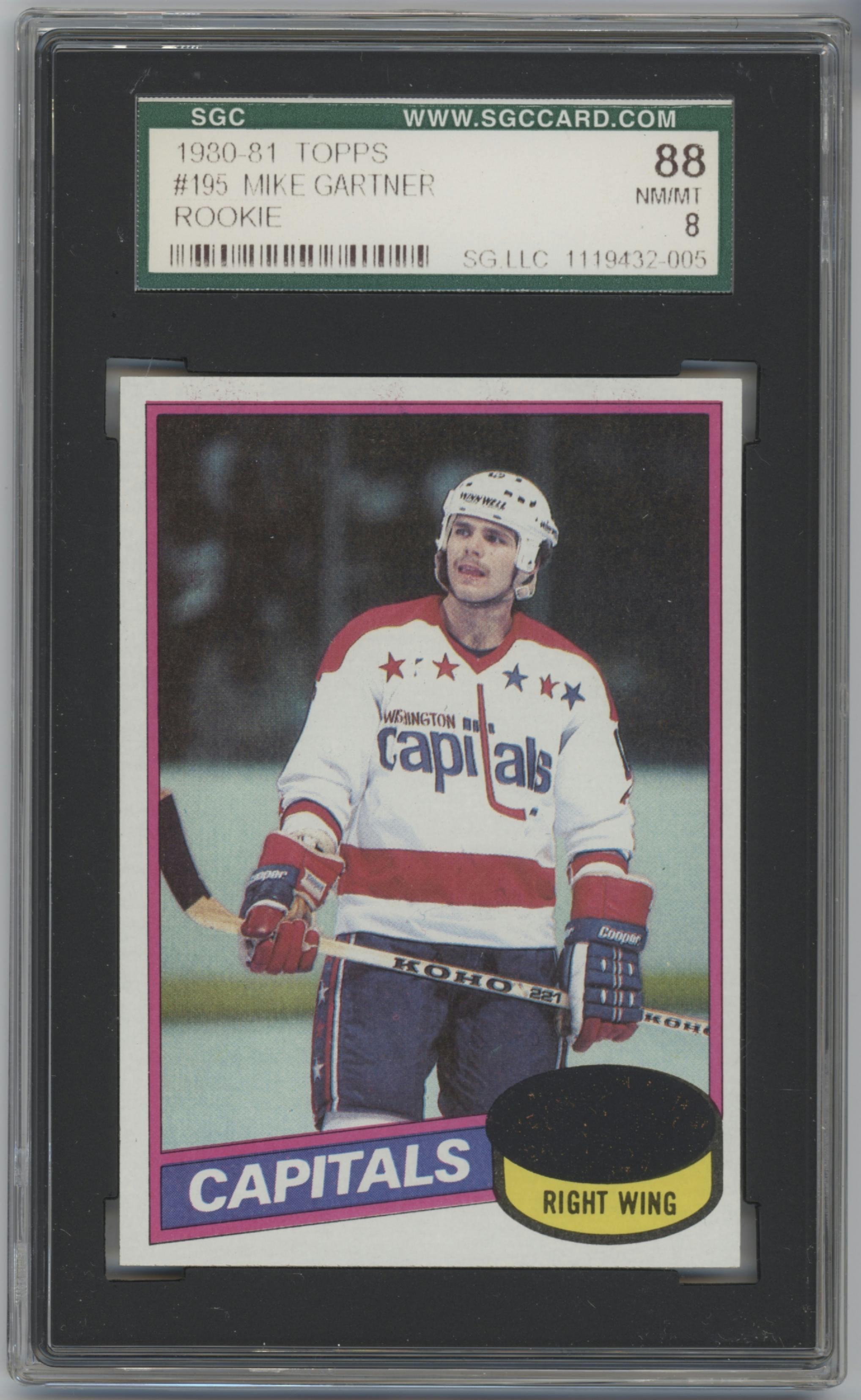 Mike Gartner from the 1980-81 Topps set graded by SGC and given an overall grade of 8.