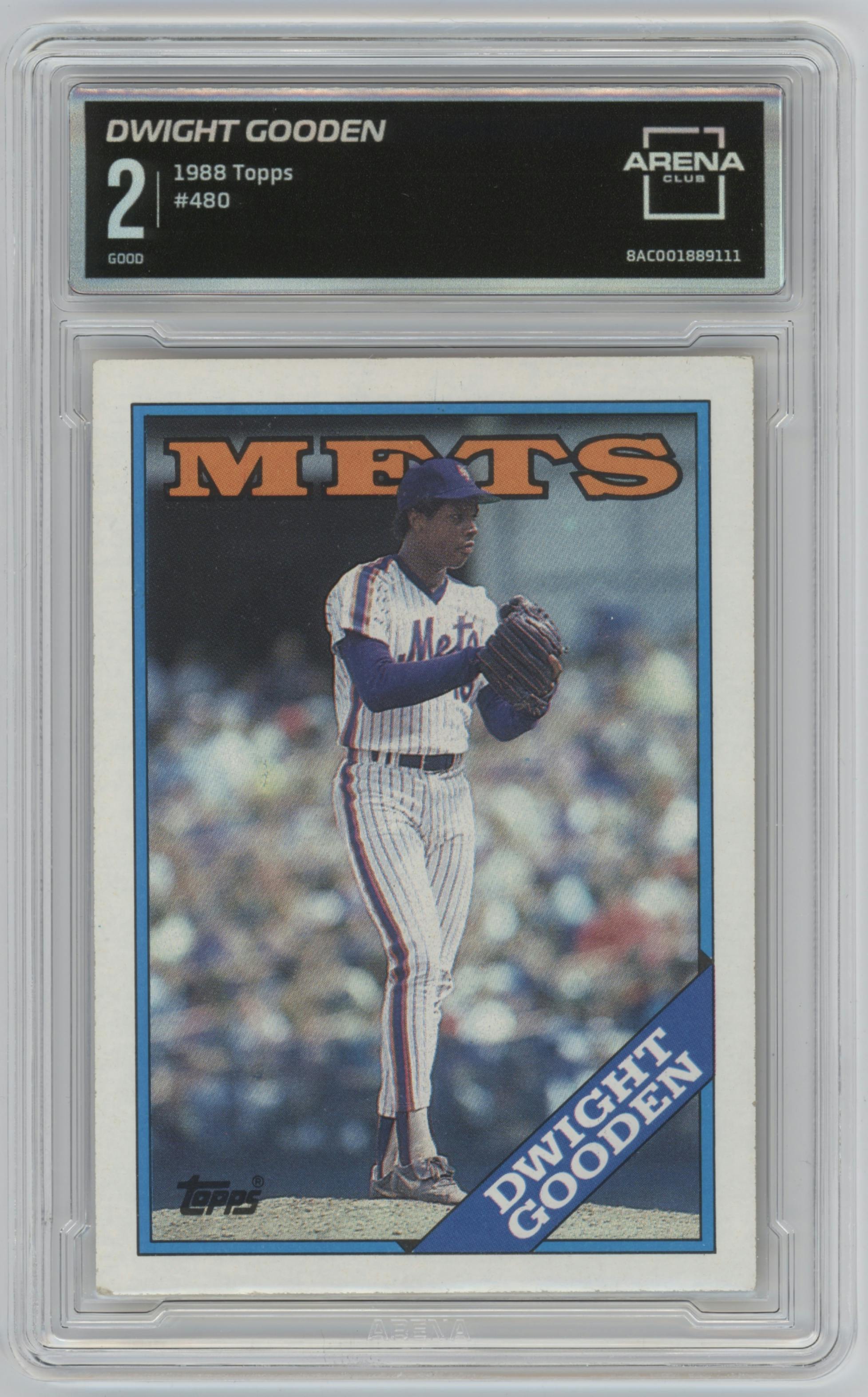 Dwight Gooden from the 1988 Topps set graded by Arena Club and given an overall grade of 2.