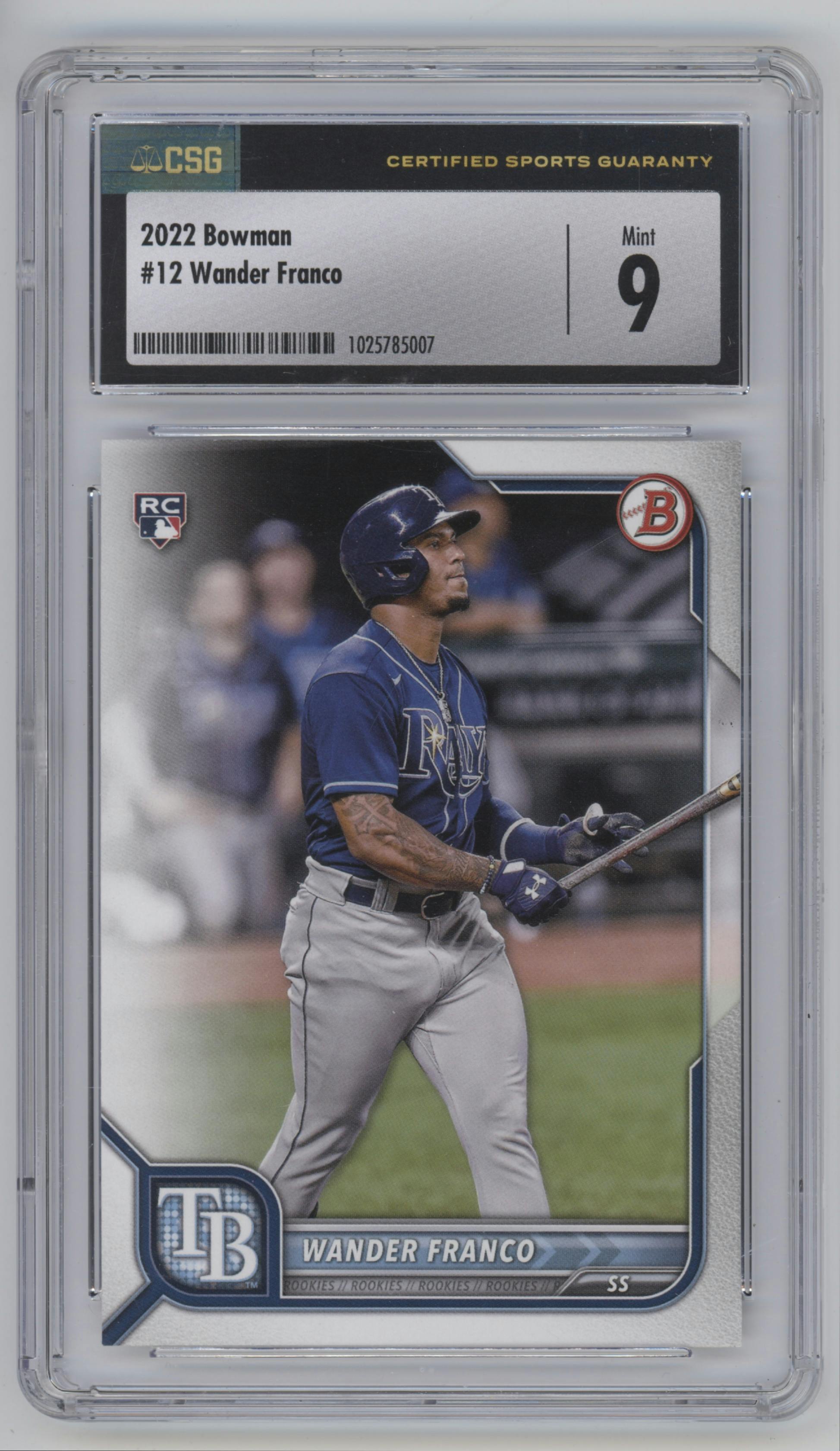 Wander Franco from the 2022 Bowman set graded by CSG and given an overall grade of 9.