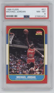 Michael Jordan from the 1986-87 Fleer set graded by PSA and given an overall grade of 8.