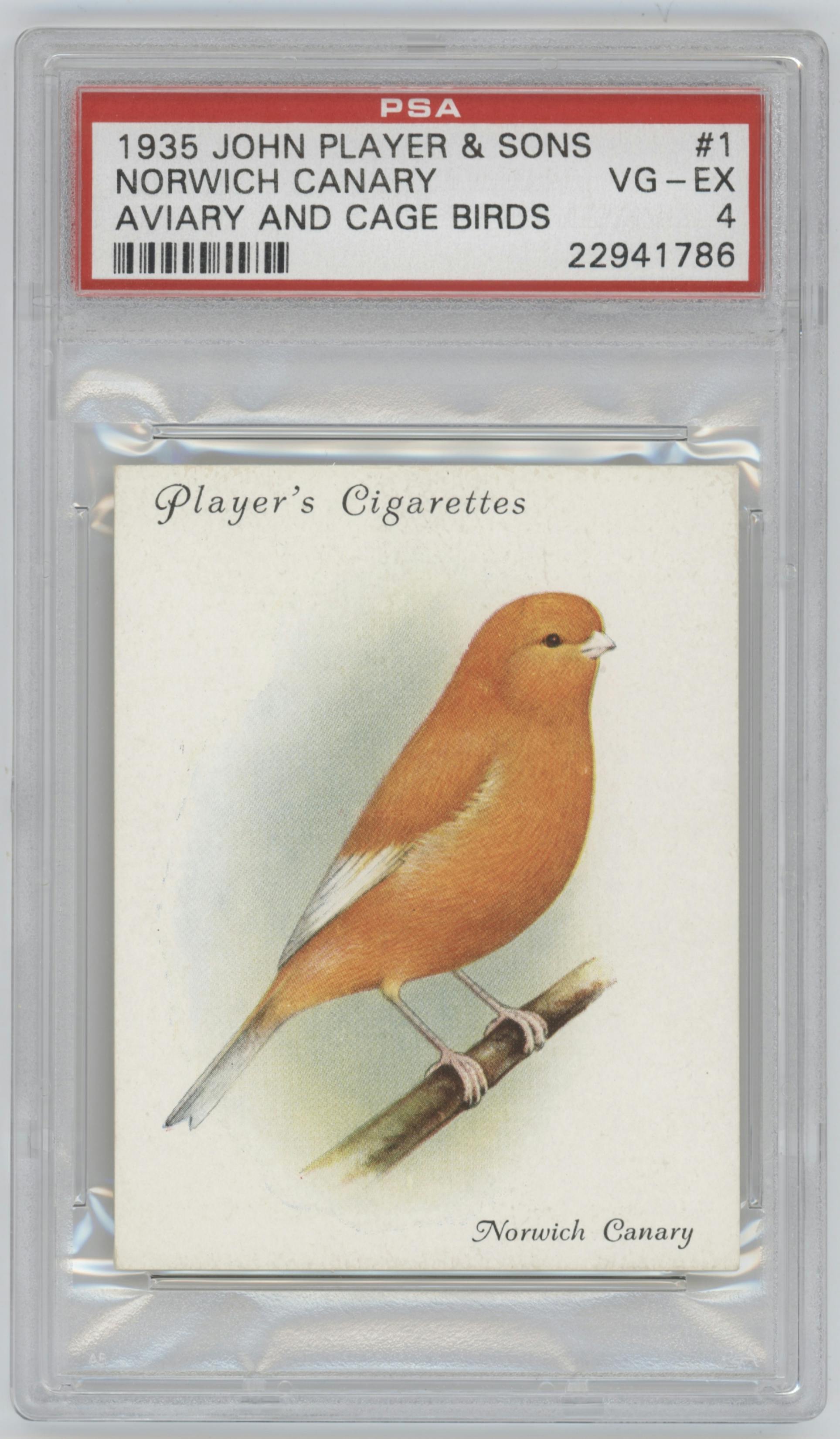 Norwich Canary from the 1933 Player's Aviary and Cage Birds set graded by PSA and given an overall grade of 4.