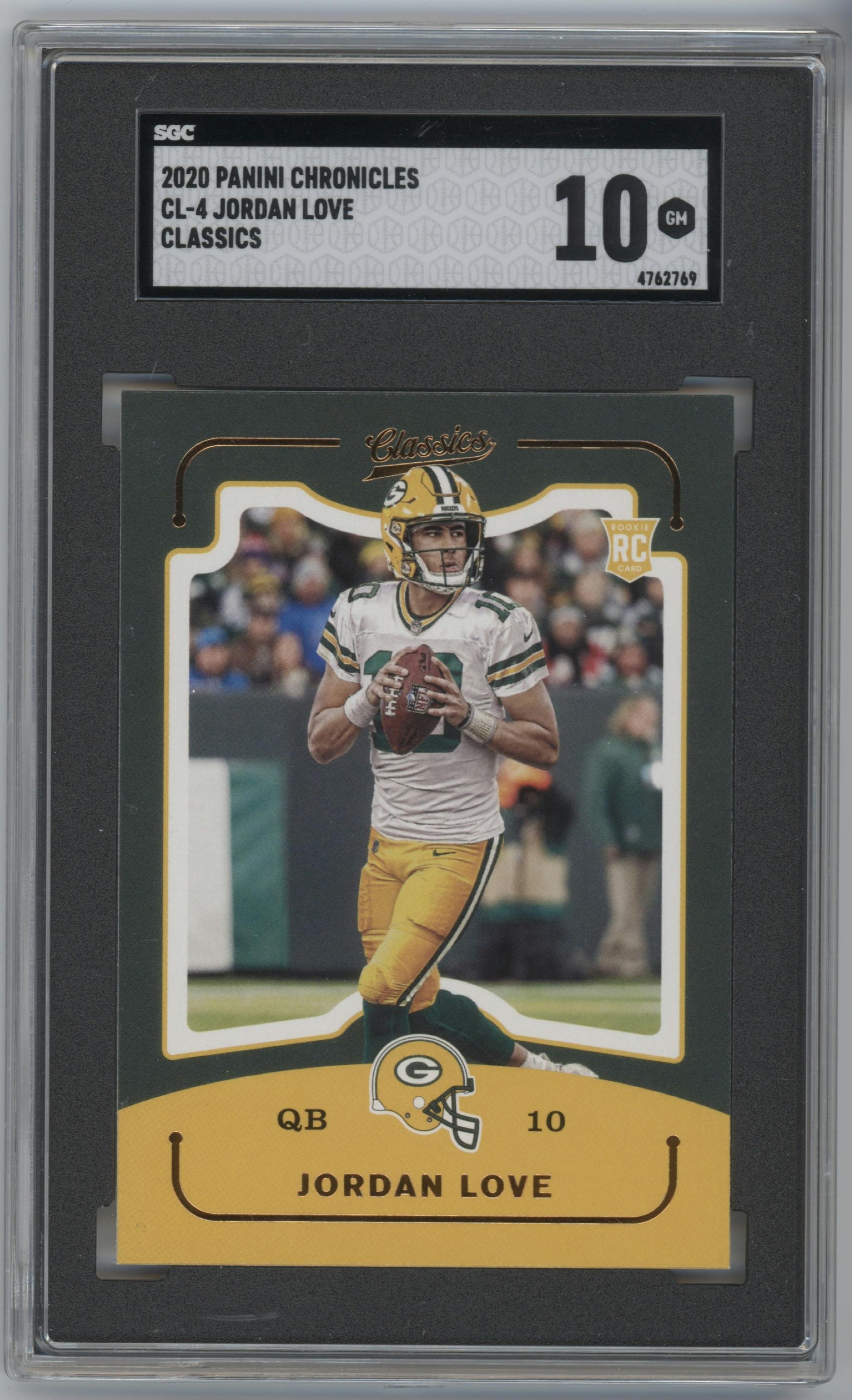 Jordan Love from the 2020 Panini Chronicles set graded by SGC and given an overall grade of 10.