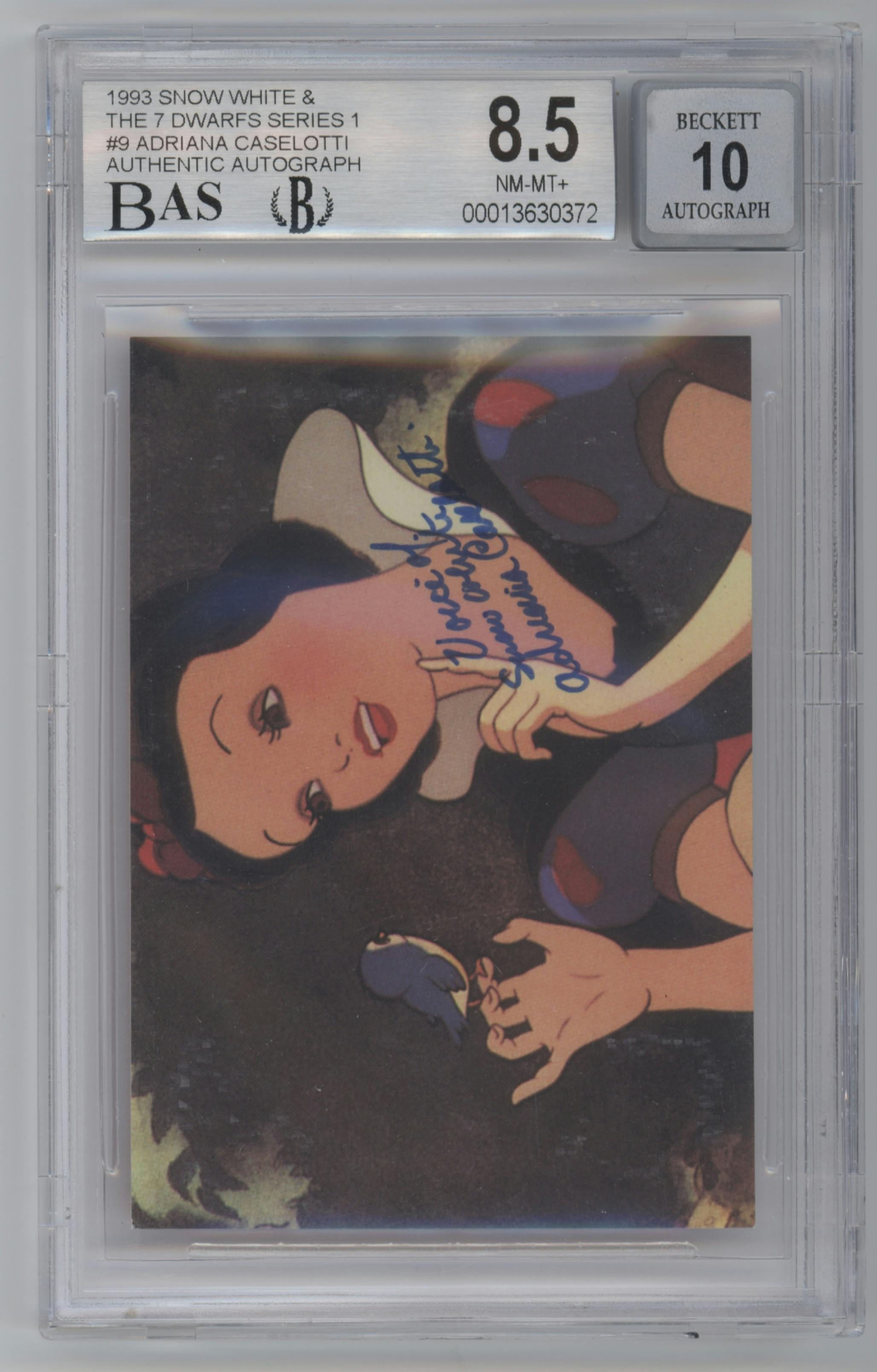 Come on, won't you smile for me? from the 1993 SkyBox Snow White and the Seven Dwarfs set graded by Beckett and given an overall grade of 8.5.