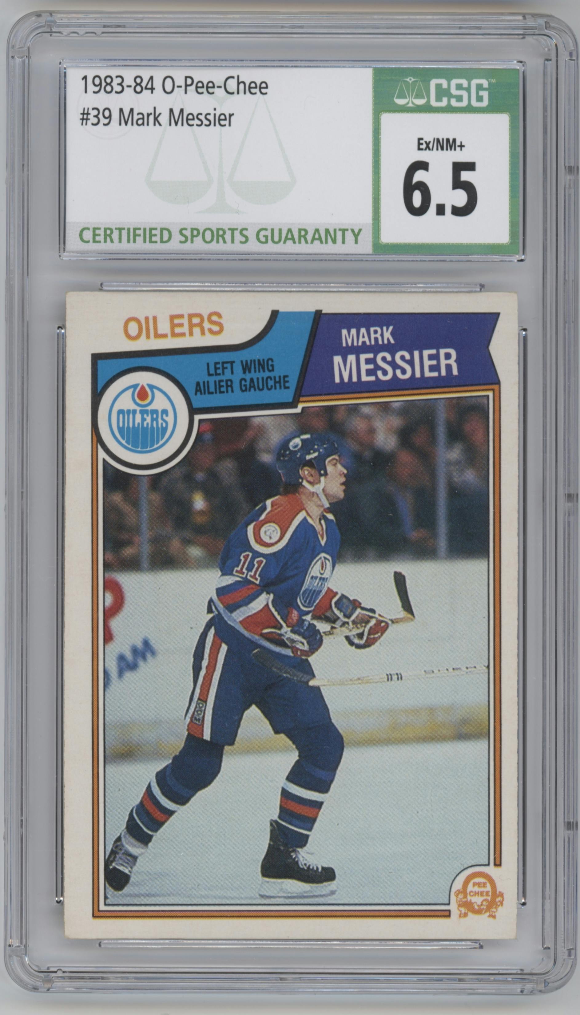 Mark Messier from the 1983-84 O-Pee-Chee set graded by CSG and given an overall grade of 6.5.