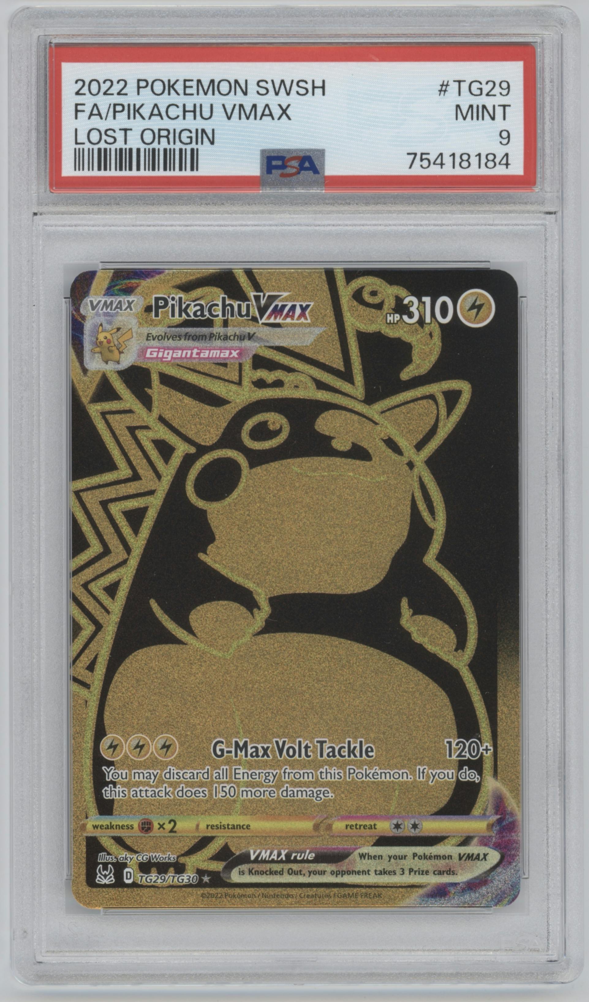 Pikachu VMAX  from the 2022 Pokemon SWSH set graded by PSA and given an overall grade of 9.