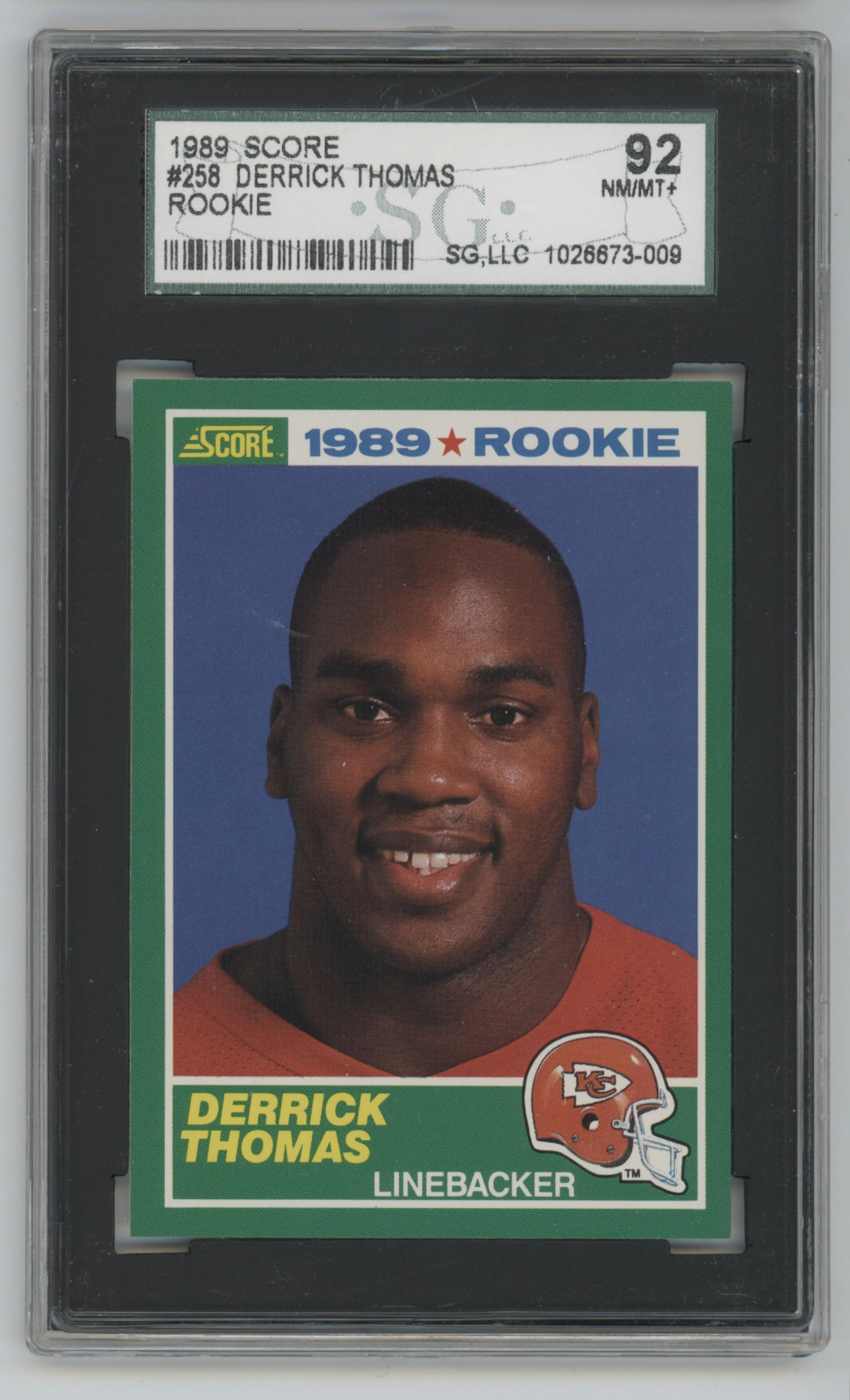 Derrick Thomas from the 1989 Score set graded by SGC and given an overall grade of 8.5.