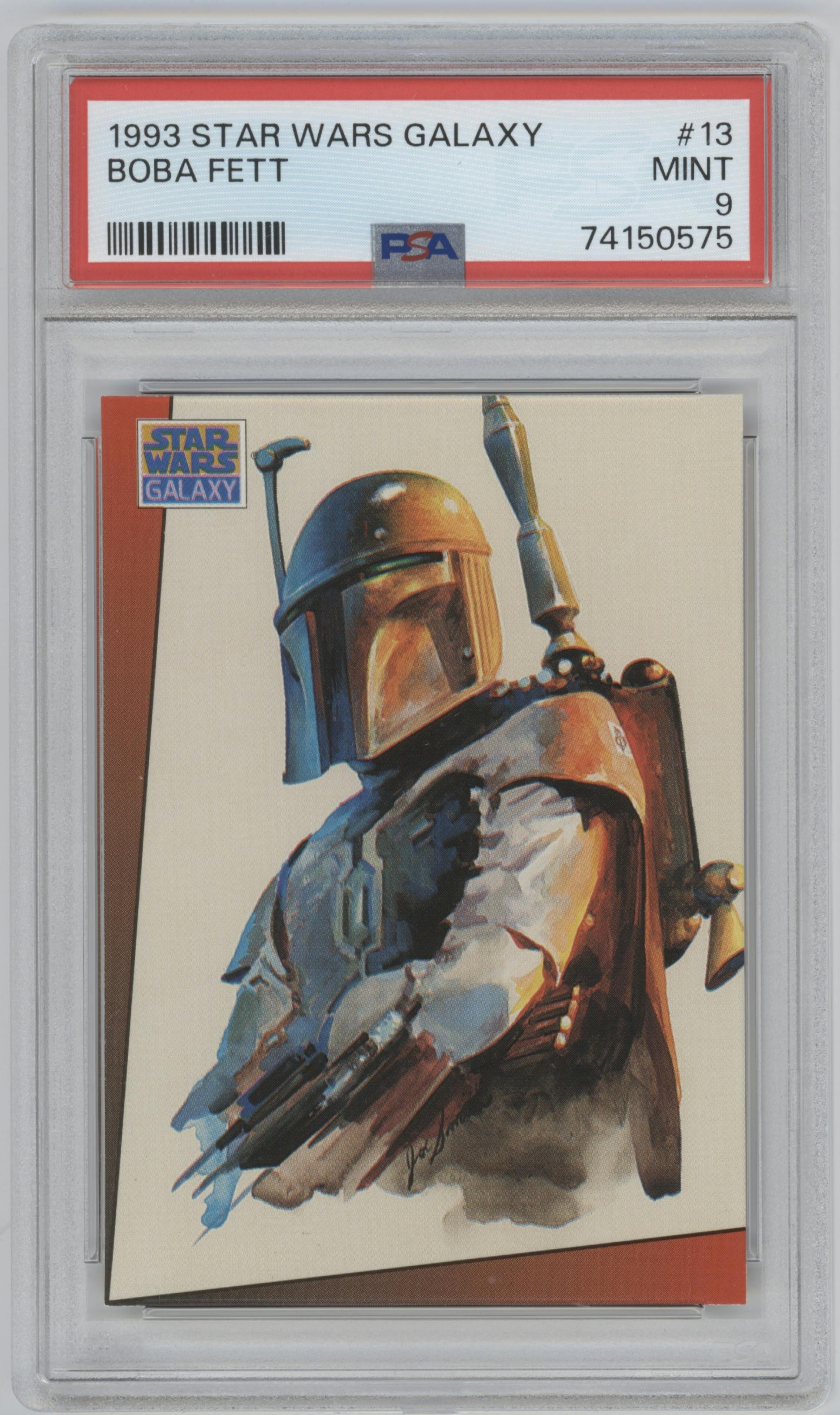 Boba Fett from the 1993 Topps Star Wars Galaxy set graded by PSA and given an overall grade of 9.