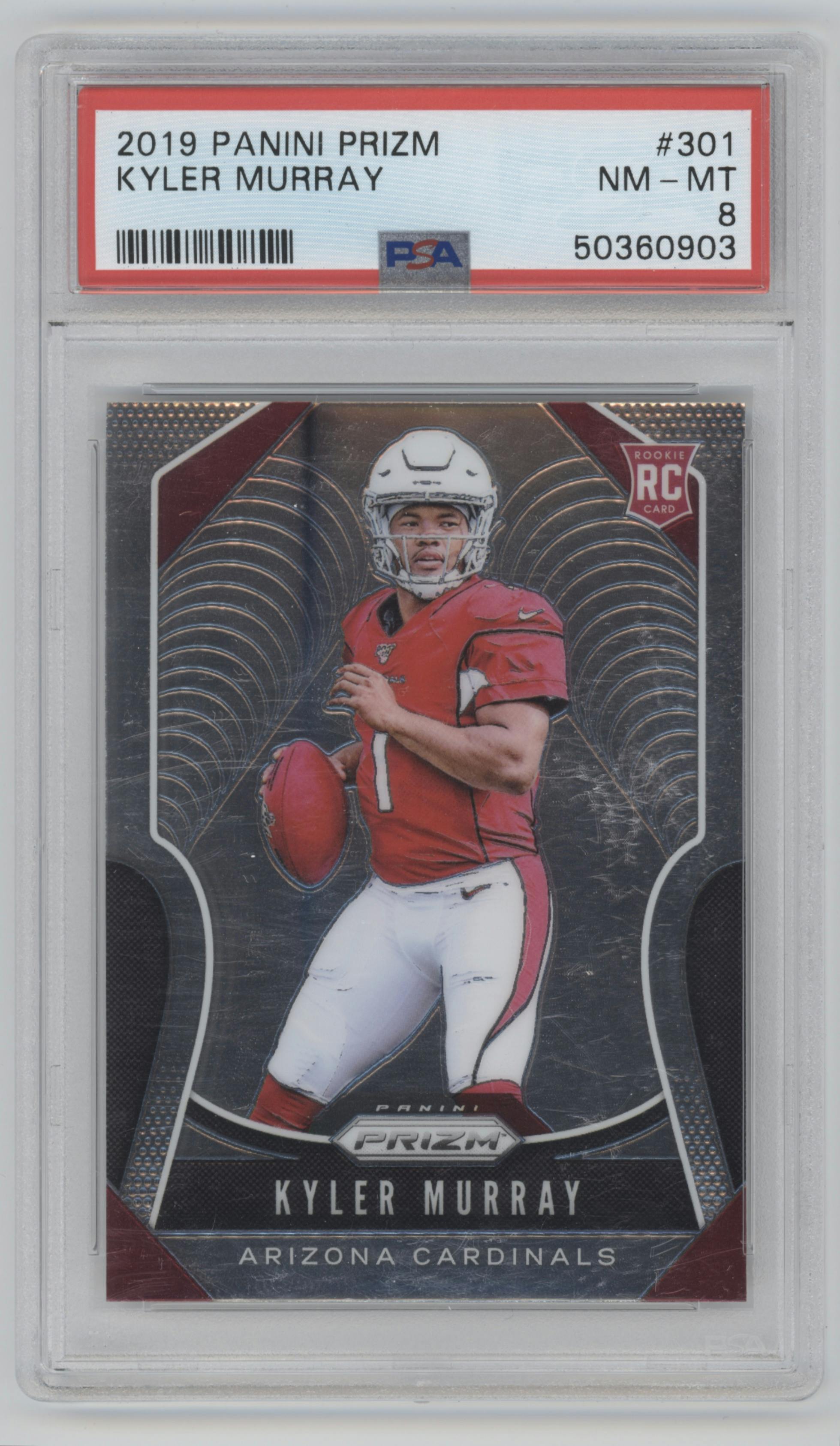Kyler Murray from the 2019 Panini Prizm set graded by PSA and given an overall grade of 8.