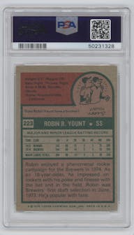 Robin Yount from the 1975 Topps set graded by PSA and given an overall grade of 8.