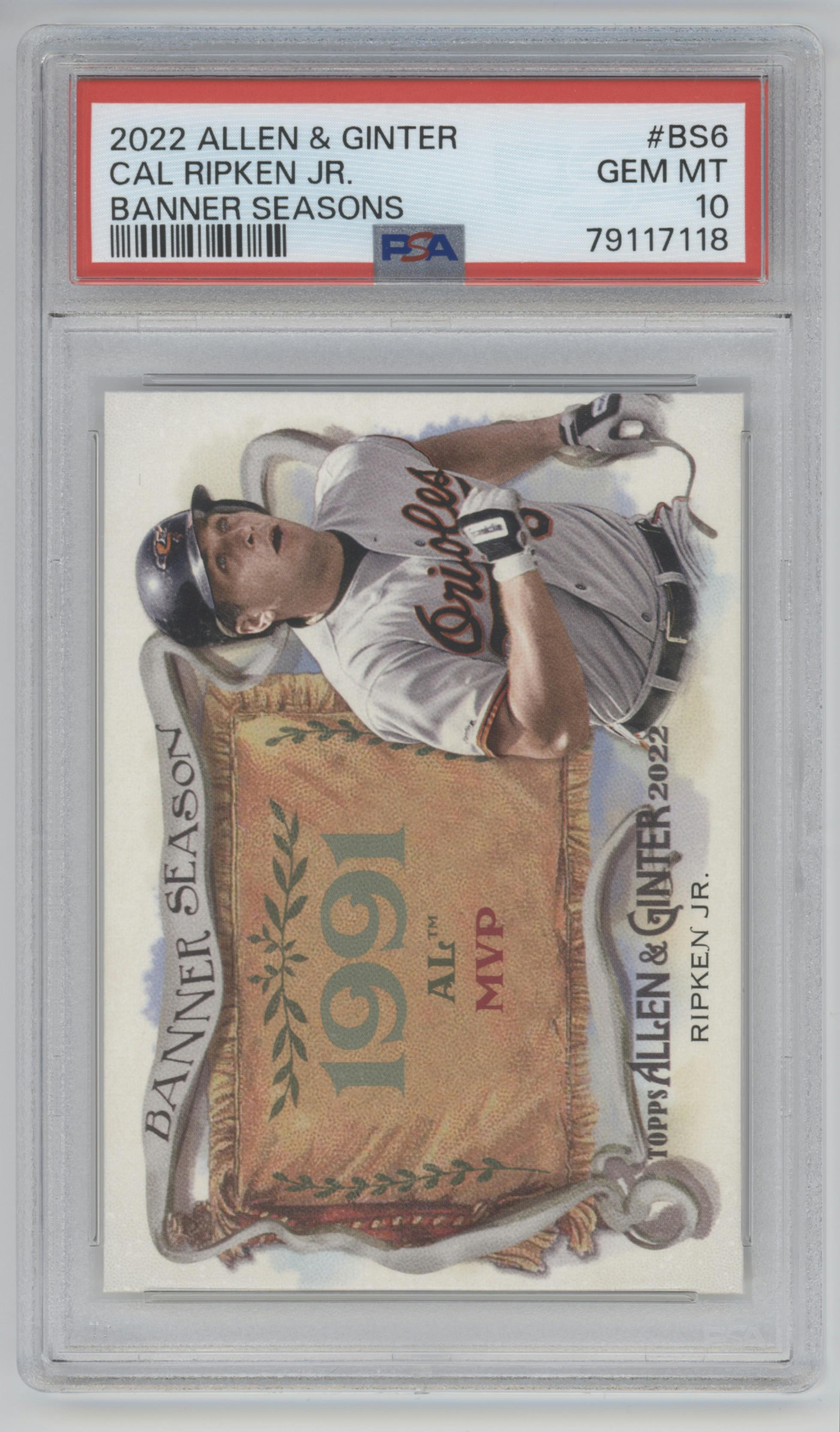 Cal Ripken JR. from the 2022 Topps Allen & Ginter set graded by PSA and given an overall grade of 10.