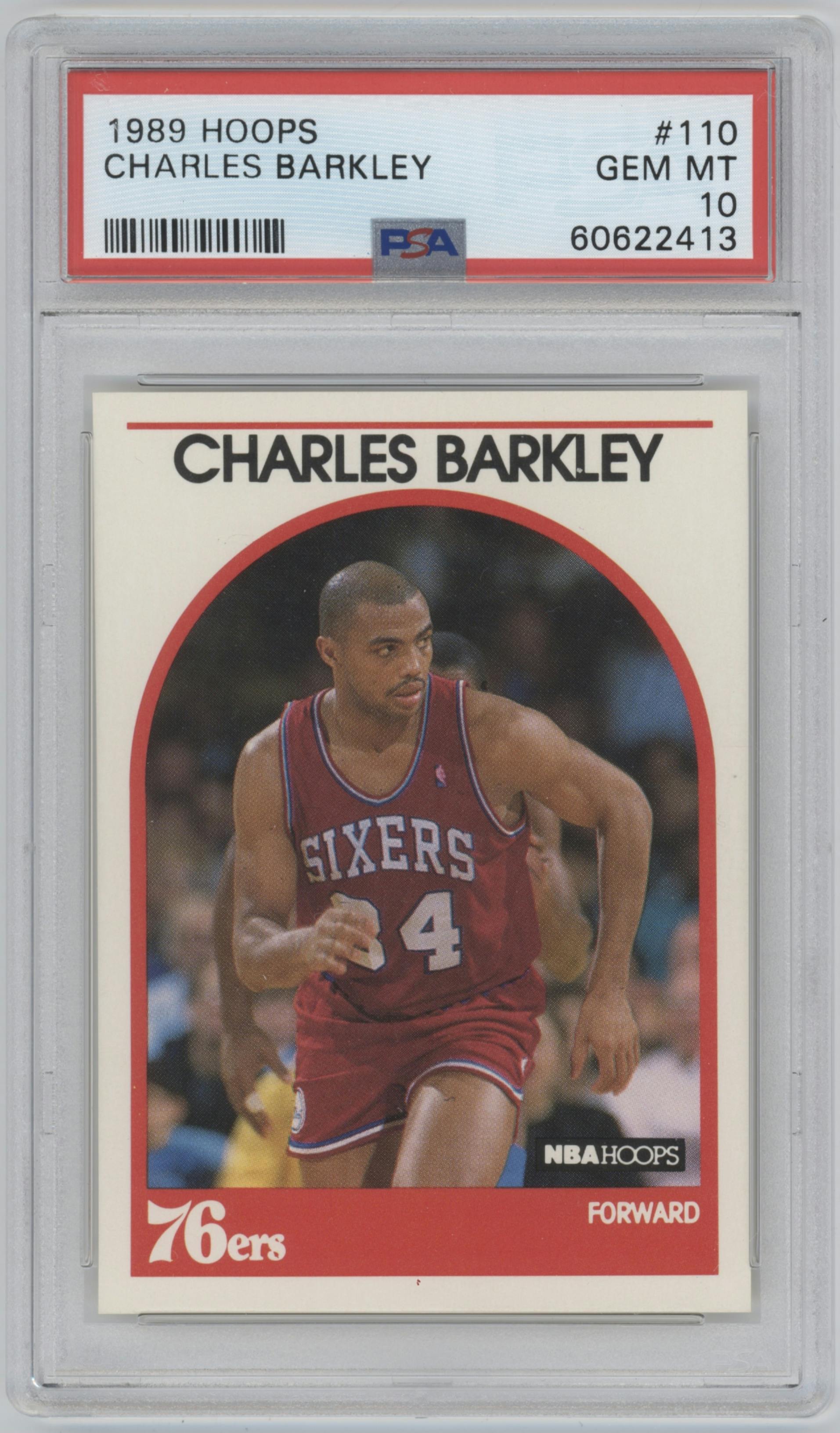 Charles Barkley from the 1989-90 NBA Hoops  set graded by PSA and given an overall grade of 10.