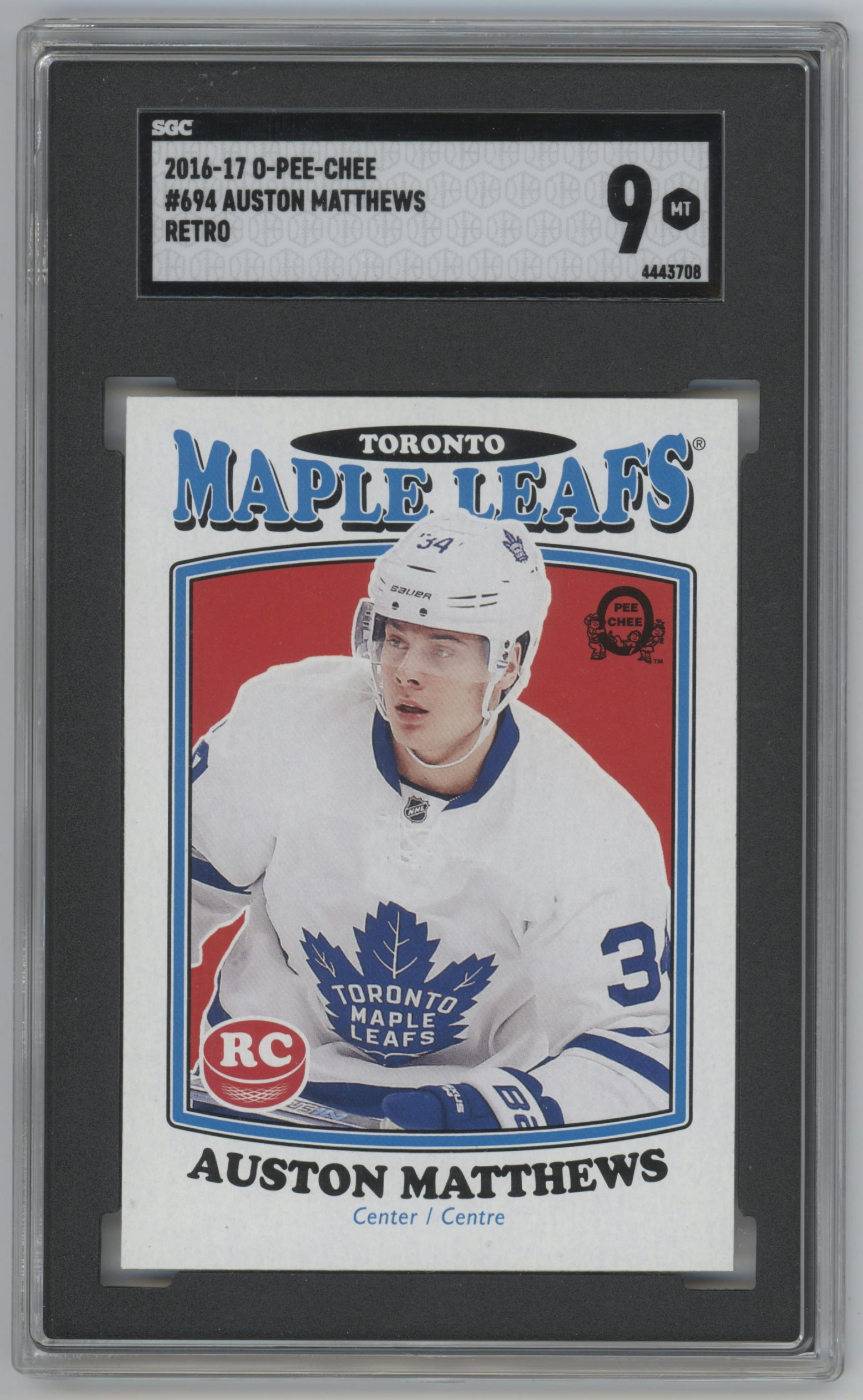 Auston Matthews from the 2016-17 Upper Deck set featuring a Retro parallel graded by SGC and given an overall grade of 9.