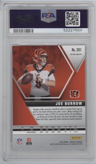 Joe Burrow from the 2020 Panini Mosaic set featuring a Pink Camo  parallel graded by PSA and given an overall grade of 10.