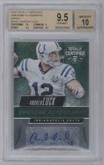 Andrew Luck from the 2014 Panini Totally Certified set featuring a Green parallel graded by Beckett and given an overall grade of 9.5.