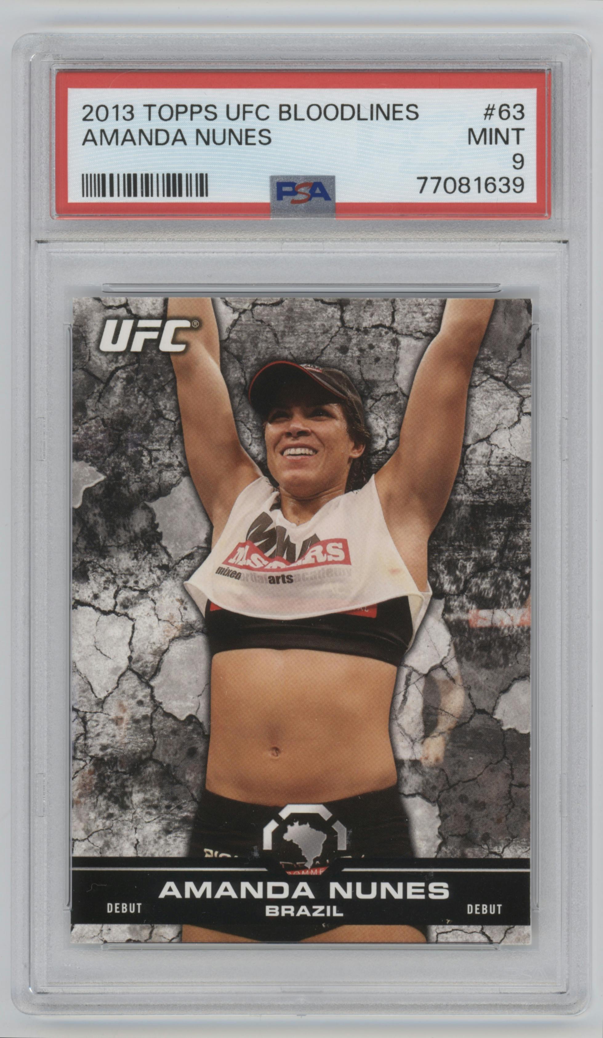 Amanda Nunes from the 2013 Topps UFC Bloodlines set graded by PSA and given an overall grade of 9.