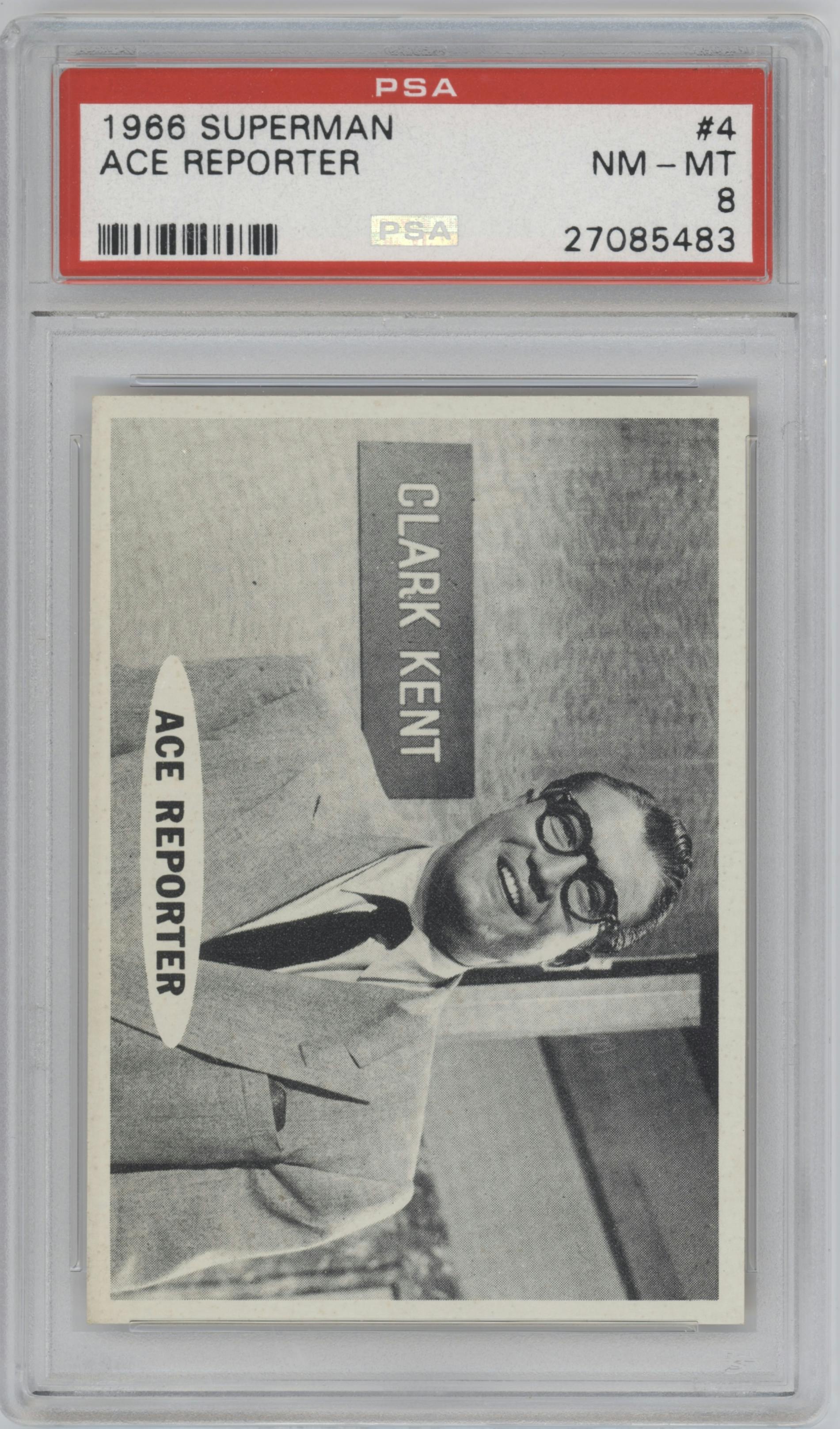 Ace Reporter from the 1966 Topps Superman set featuring a Variation parallel graded by PSA and given an overall grade of 8.