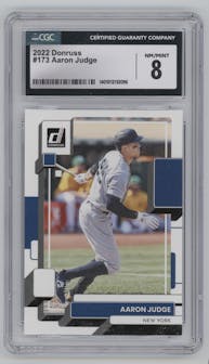 Aaron Judge from the 2022 Panini Donruss set graded by CSG and given an overall grade of 8.