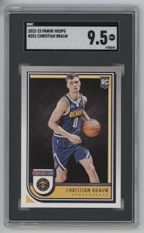 Christian Braun from the 2022-23 Panini NBA Hoops set graded by SGC and given an overall grade of 9.5.