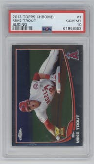 Mike Trout from the 2013 Topps Chrome set graded by PSA and given an overall grade of 10.