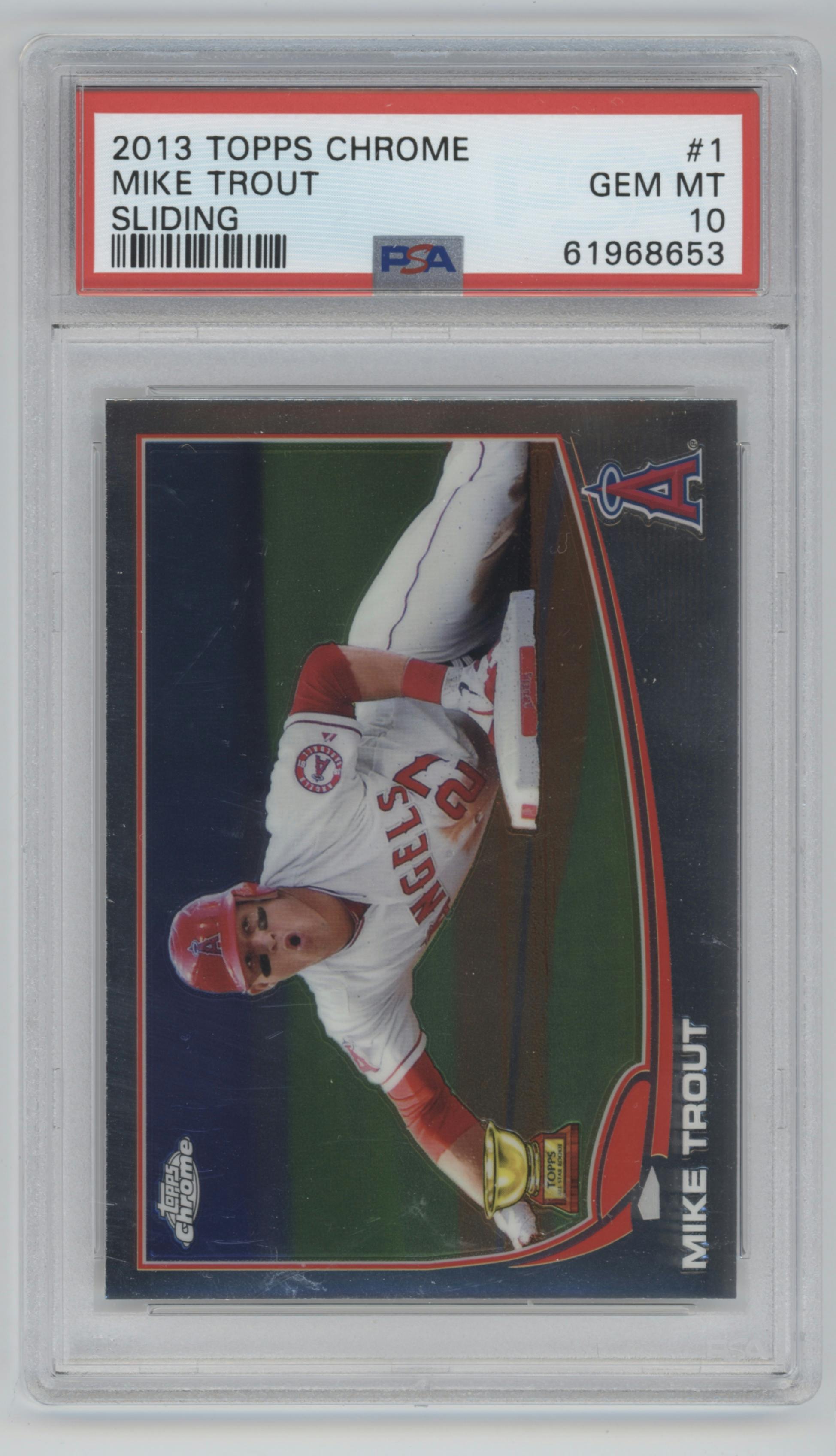 Mike Trout from the 2013 Topps Chrome set graded by PSA and given an overall grade of 10.