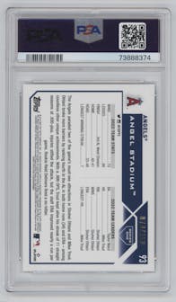 Los Angeles Angels from the 2023 Topps 1st Edition set featuring a Green Foil parallel graded by PSA and given an overall grade of 10.