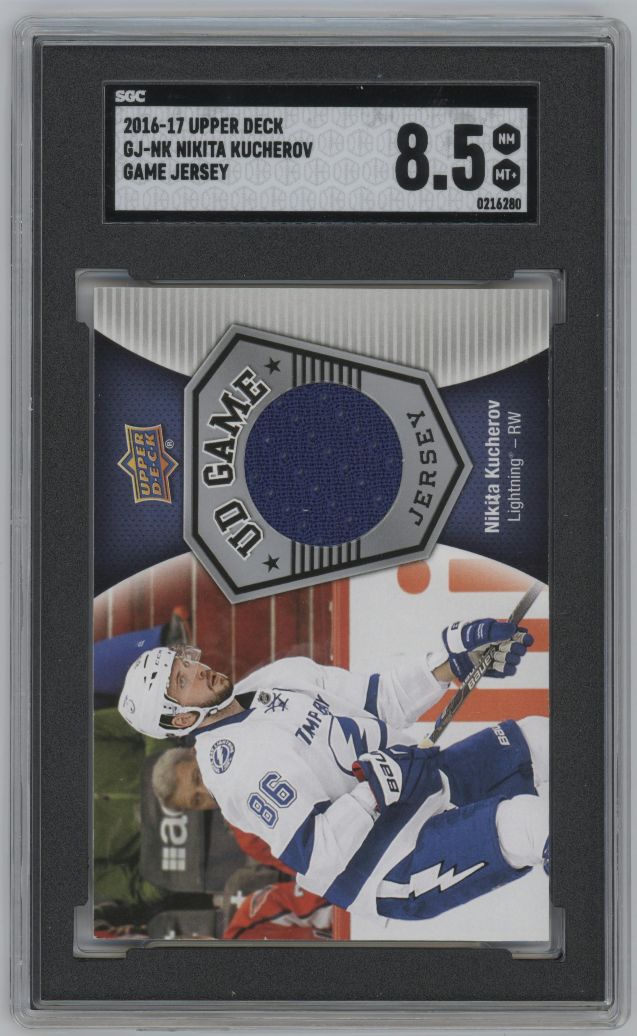 Nikita Kucherov from the 2016-17 Upper Deck set graded by SGC and given an overall grade of 8.5.