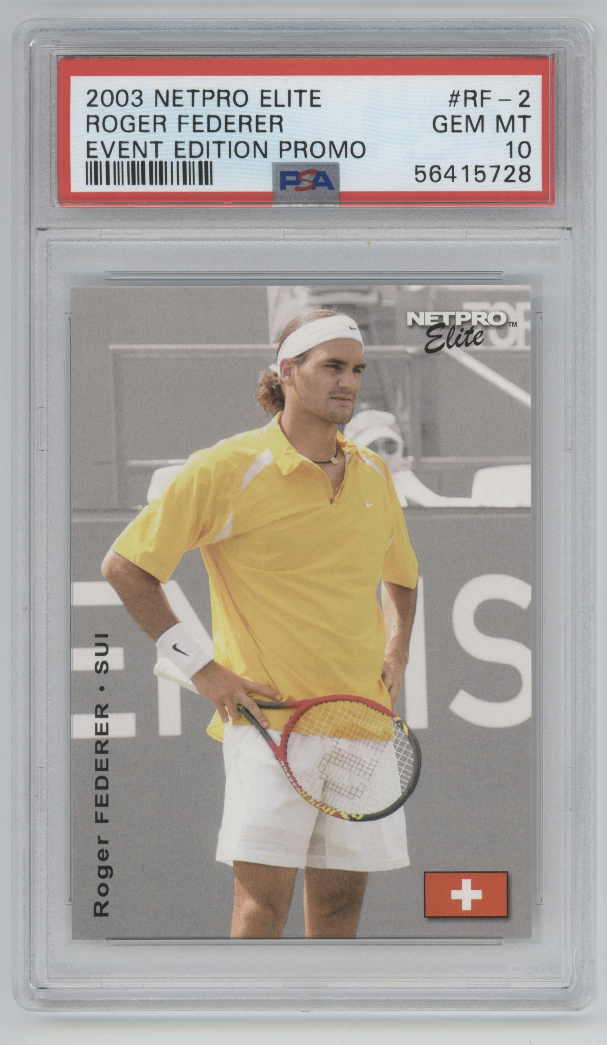 Roger Federer from the 2003 Netpro set graded by PSA and given an overall grade of 10.