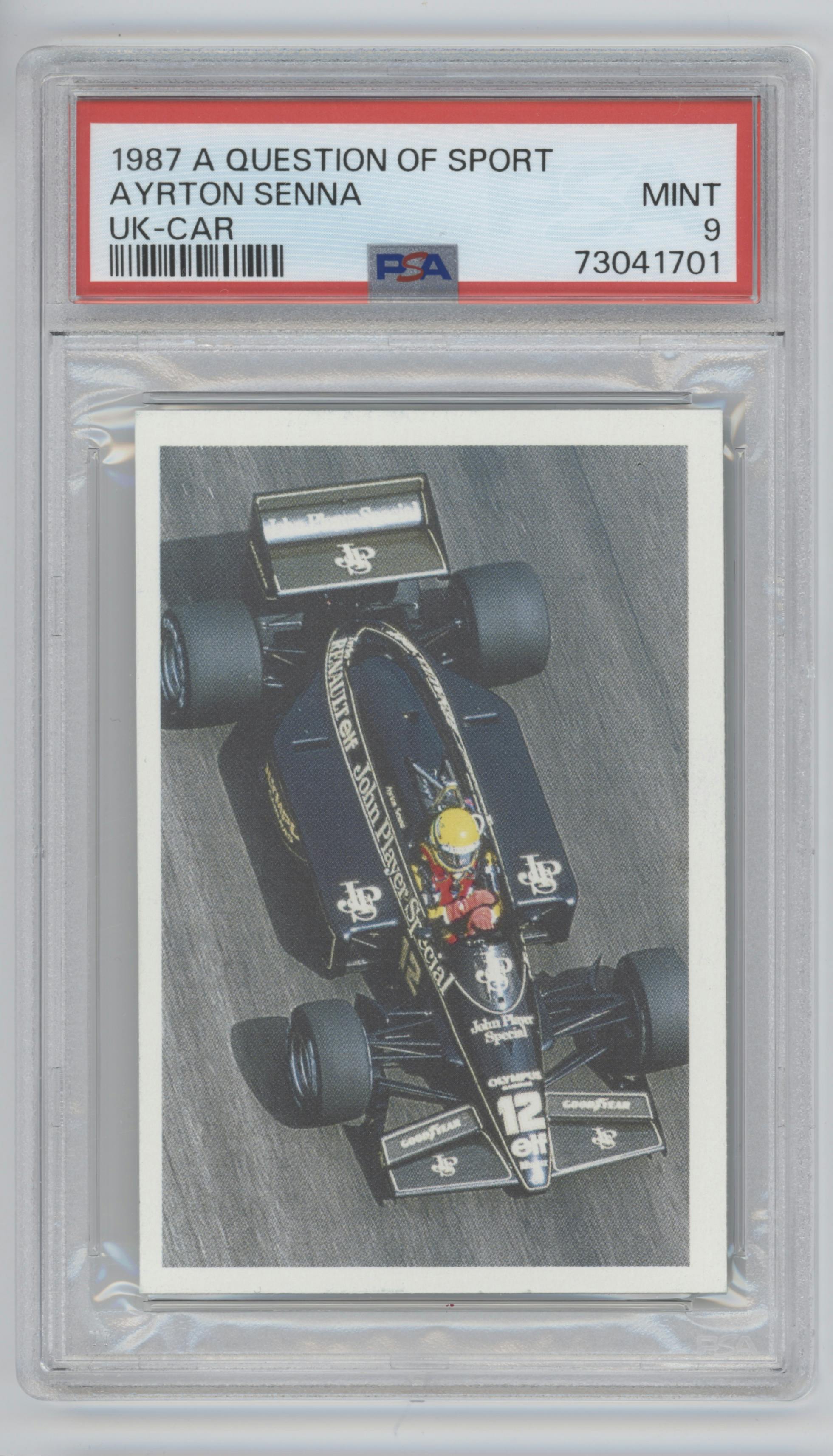 Ayrton Senna from the 1987 BBC A Question of Sport UK set graded by PSA and given an overall grade of 9.
