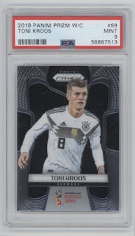 Toni Kroos from the 2018 Panini Prizm World Cup set graded by PSA and given an overall grade of 9.