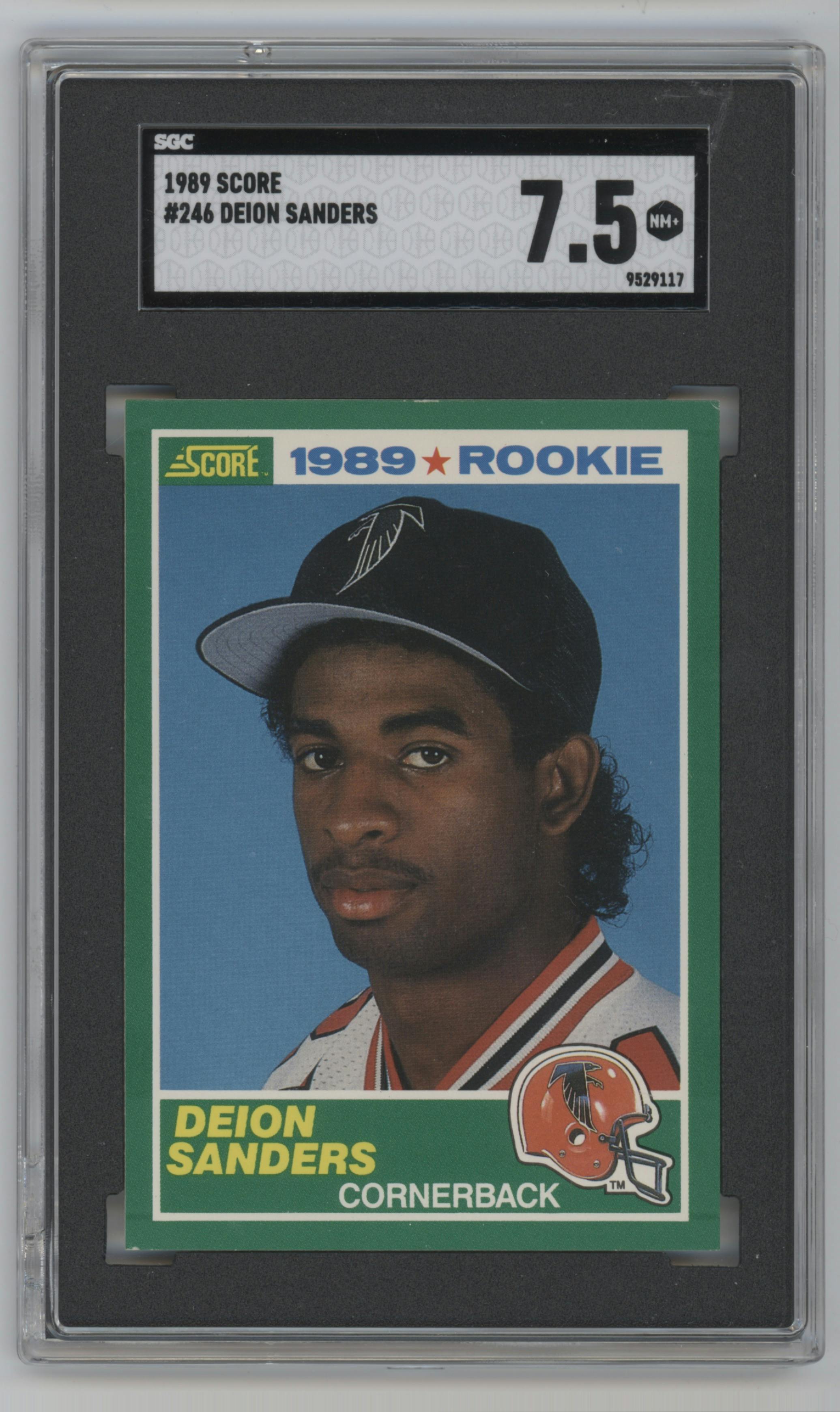 Deion Sanders from the 1989 Score set graded by SGC and given an overall grade of 7.5.