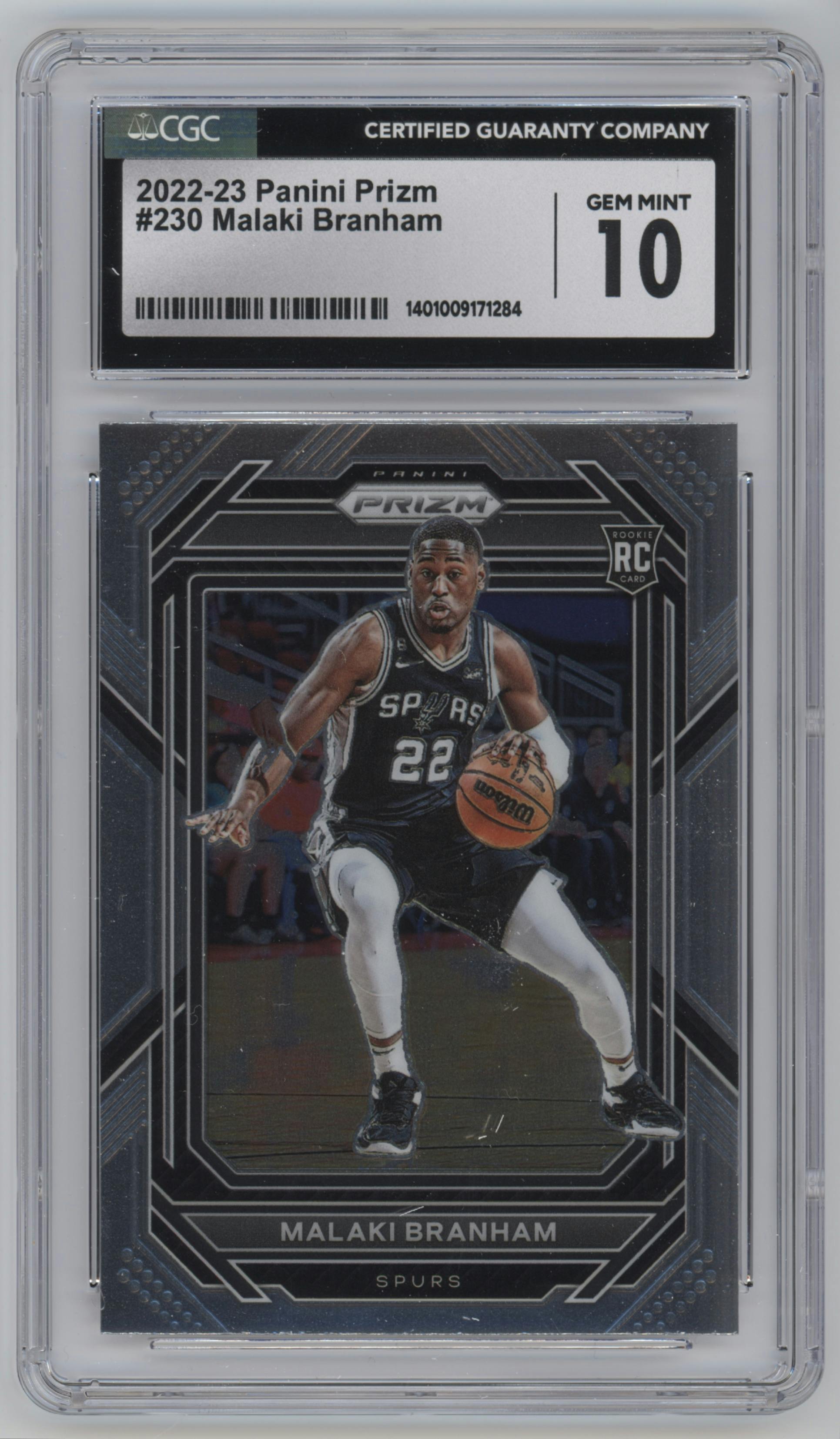Malaki Branham from the 2022-23 Panini Prizm  set graded by CSG and given an overall grade of 10.
