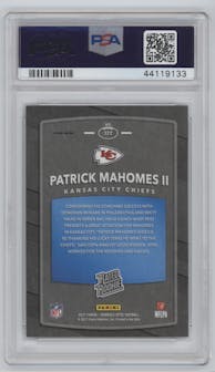 Patrick Mahomes II from the 2017 Panini Donruss Optic set featuring a Bronze parallel graded by PSA and given an overall grade of 10.