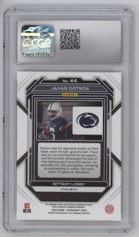 Jahan Dotson from the 2023 Panini Prizm Draft Picks set featuring a Ruby Wave parallel graded by CSG and given an overall grade of 10.