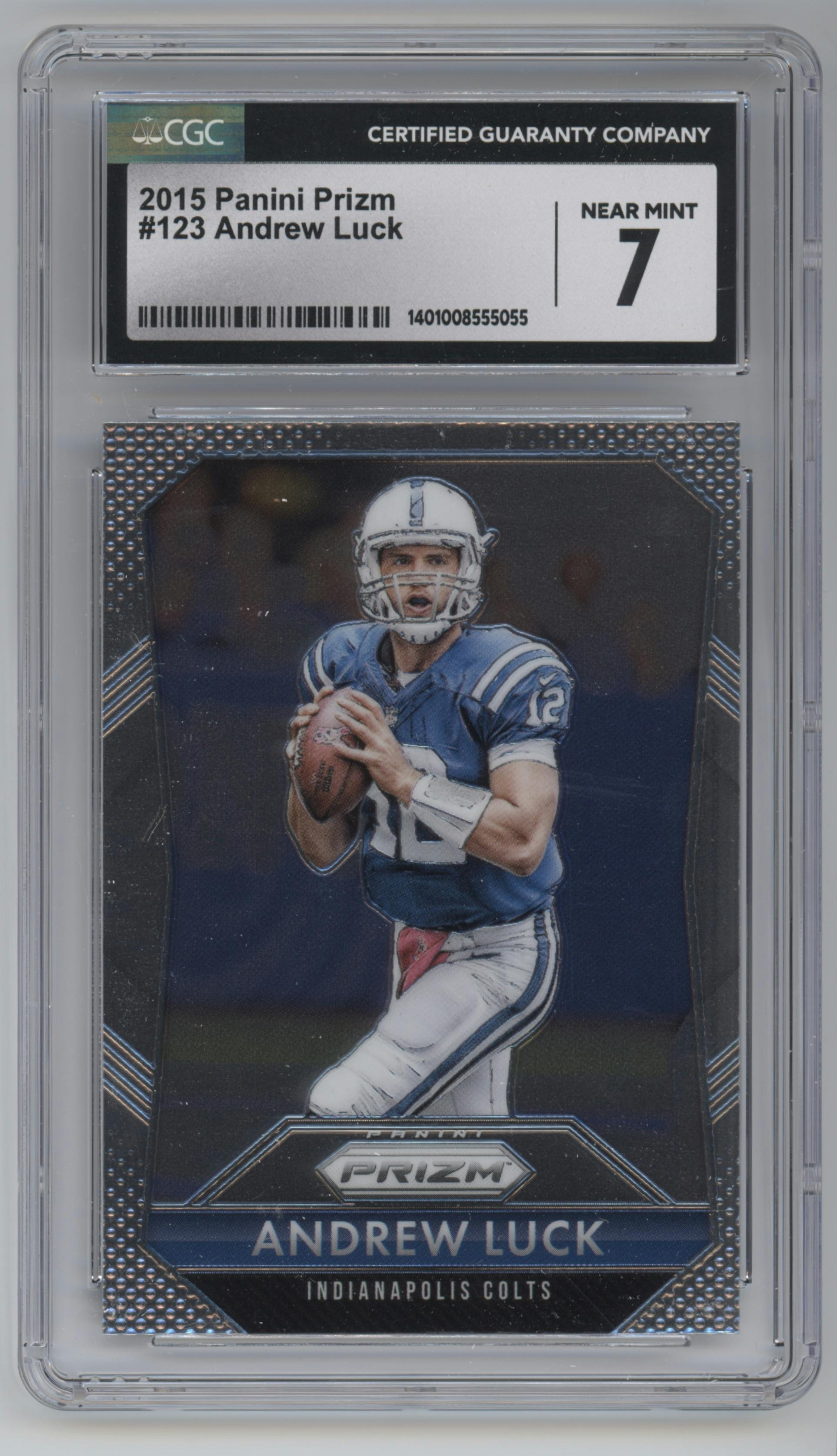 Andrew Luck from the 2015 Panini Prizm set graded by CSG and given an overall grade of 7.