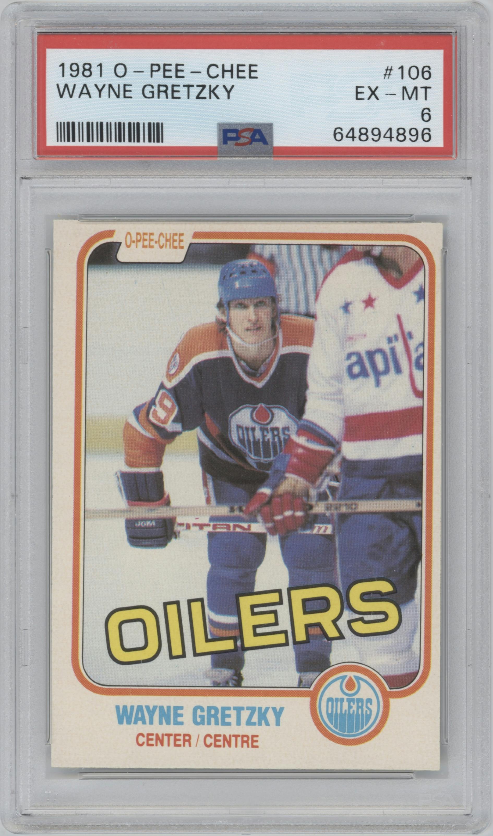 Wayne Gretzky from the 1981-82 O-Pee-Chee set graded by PSA and given an overall grade of 6.