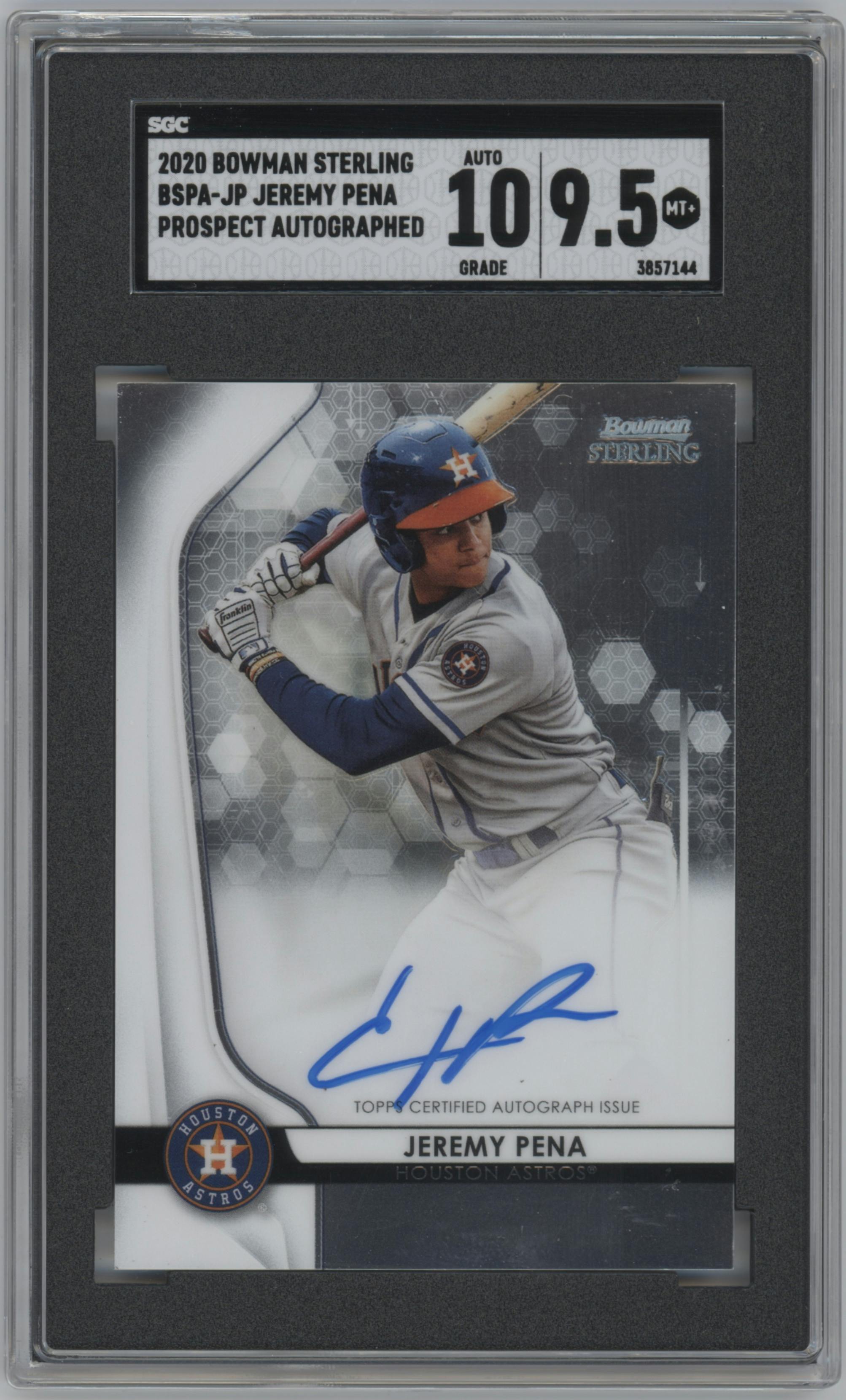 Jeremy Pena from the 2020 Bowman Sterling set graded by SGC and given an overall grade of 9.5.