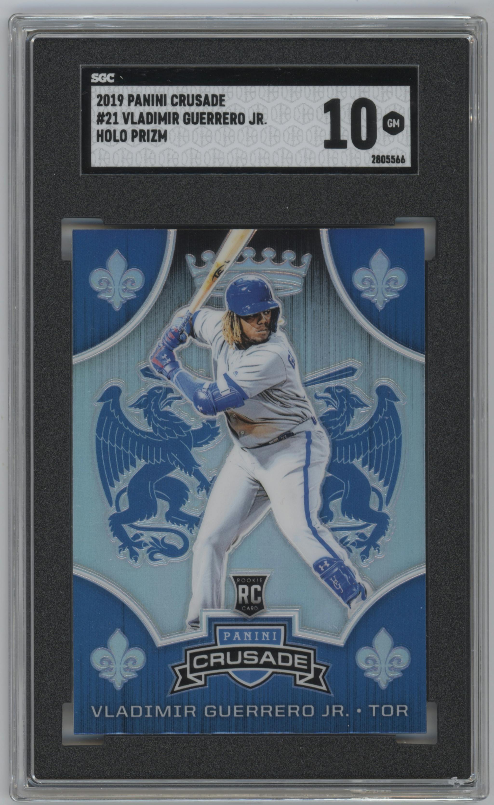 Vladimir Guerrero Jr. from the 2019 Panini Chronicles set featuring a Holo parallel graded by SGC and given an overall grade of 10.
