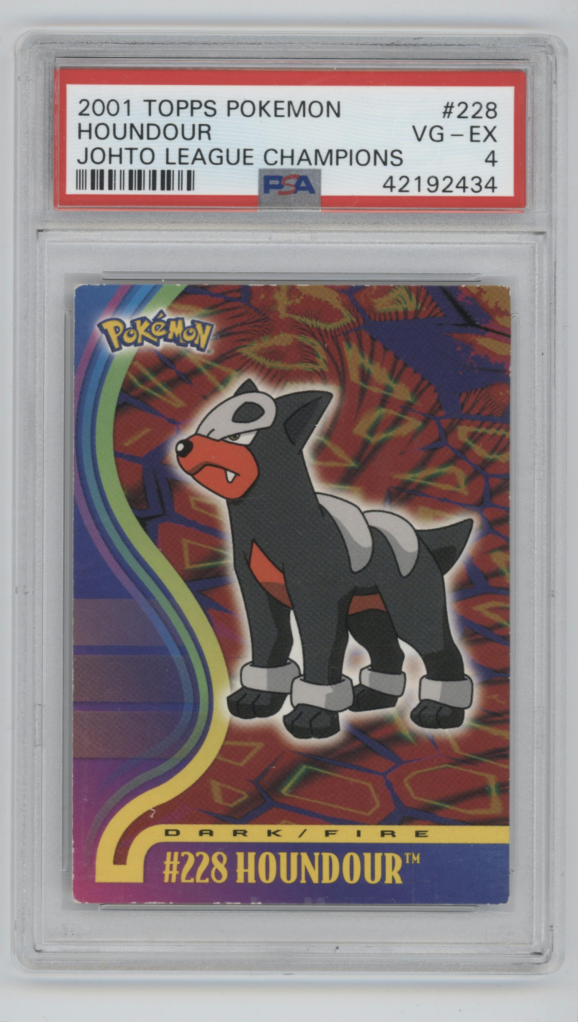 Houndour from the 2001 Topps Pokemon Johto League Champions set graded by PSA and given an overall grade of 4.