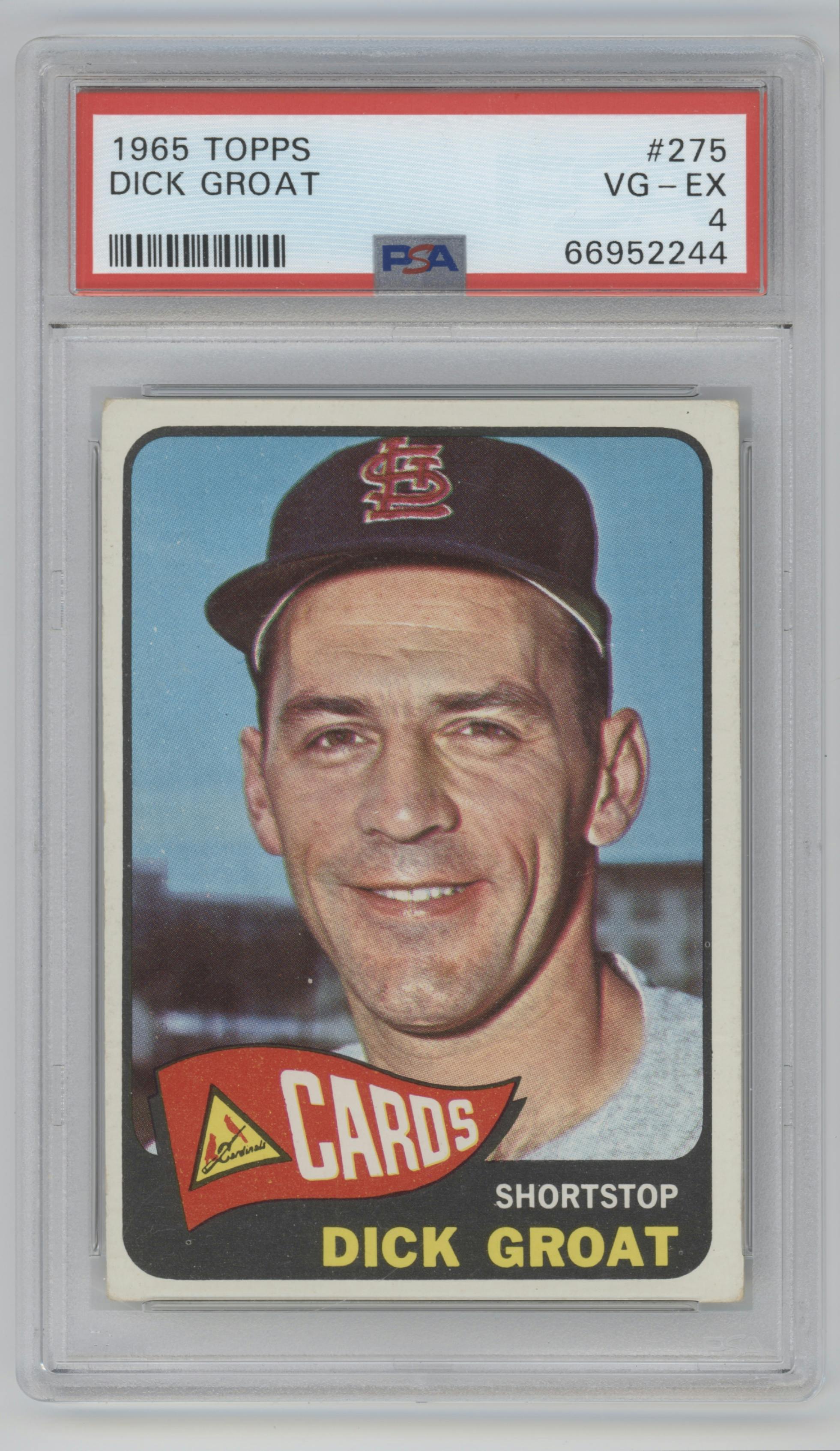 Dick Groat from the 1965 Topps set graded by PSA and given an overall grade of 4.