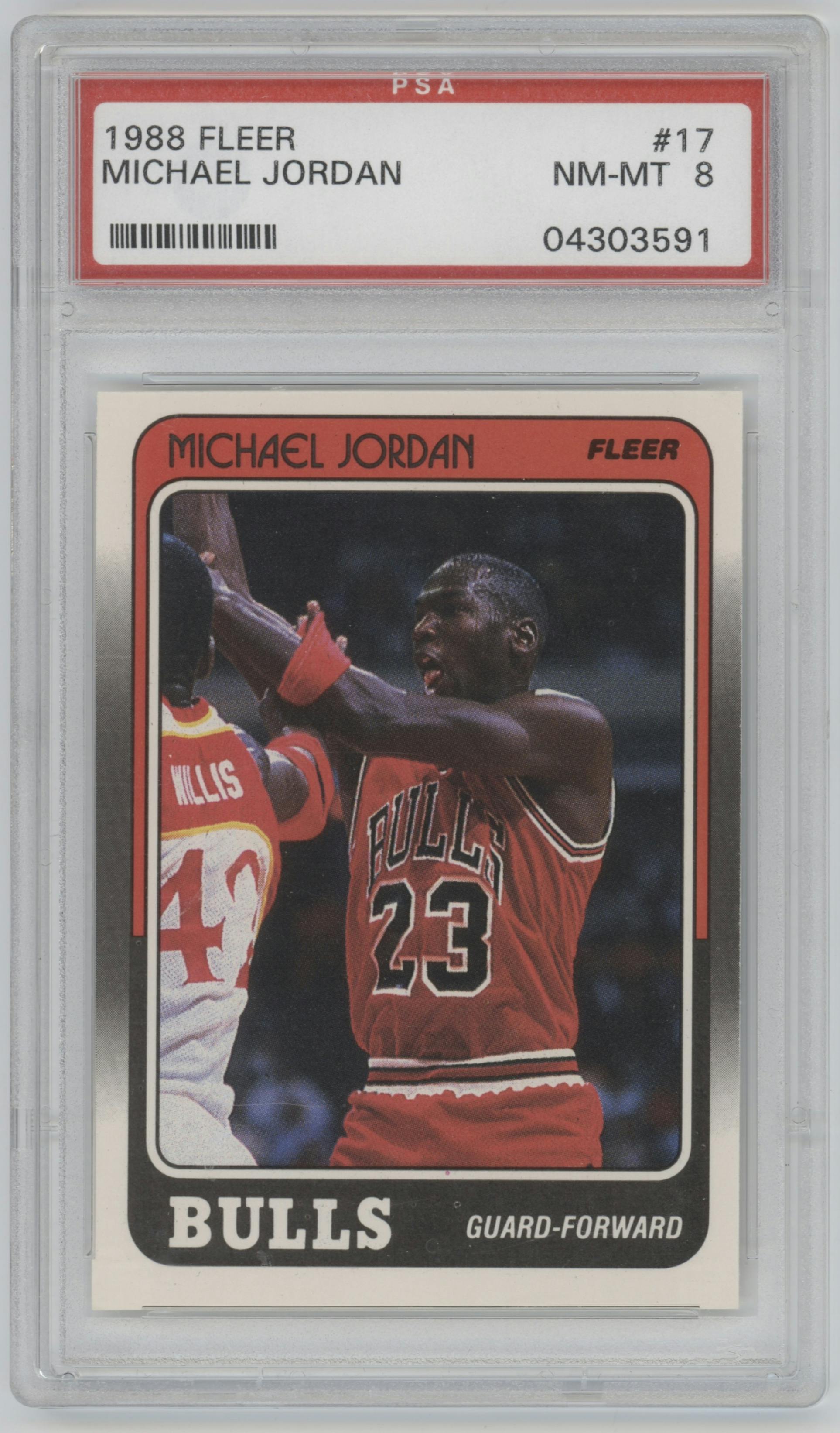 Michael Jordan from the 1988-89 Fleer set graded by PSA and given an overall grade of 8.