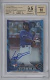 Vladimir Guerrero from the 2016 Bowman Chrome set featuring a Blue Refractor parallel graded by Beckett and given an overall grade of 9.5.