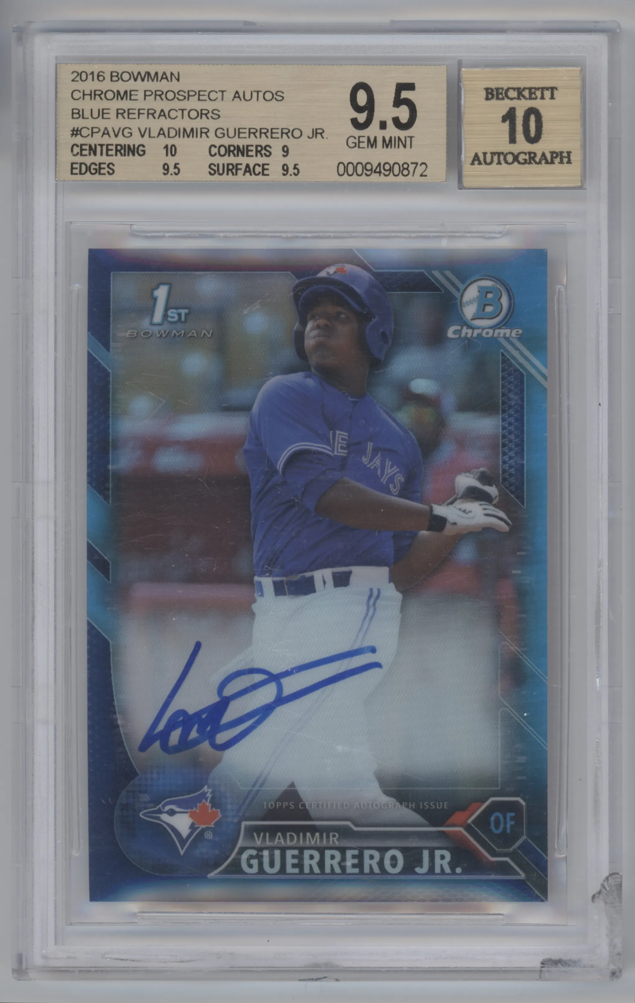 2016 Bowman Chrome Pros.Auto Vladimir Guerrero Blue Refractor BGS 9.5