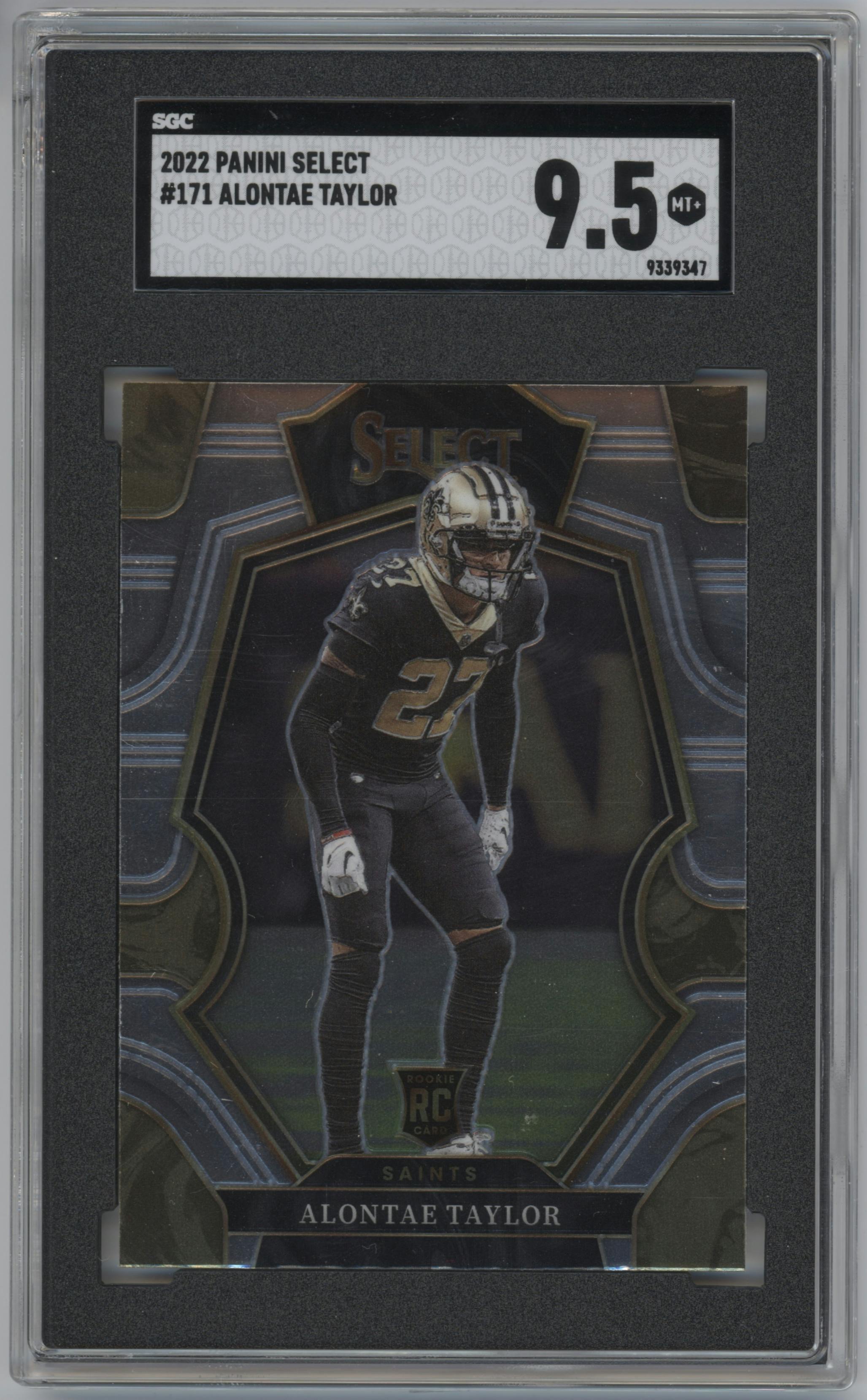 Alontae Taylor from the 2022 Panini Select set graded by SGC and given an overall grade of 9.5.