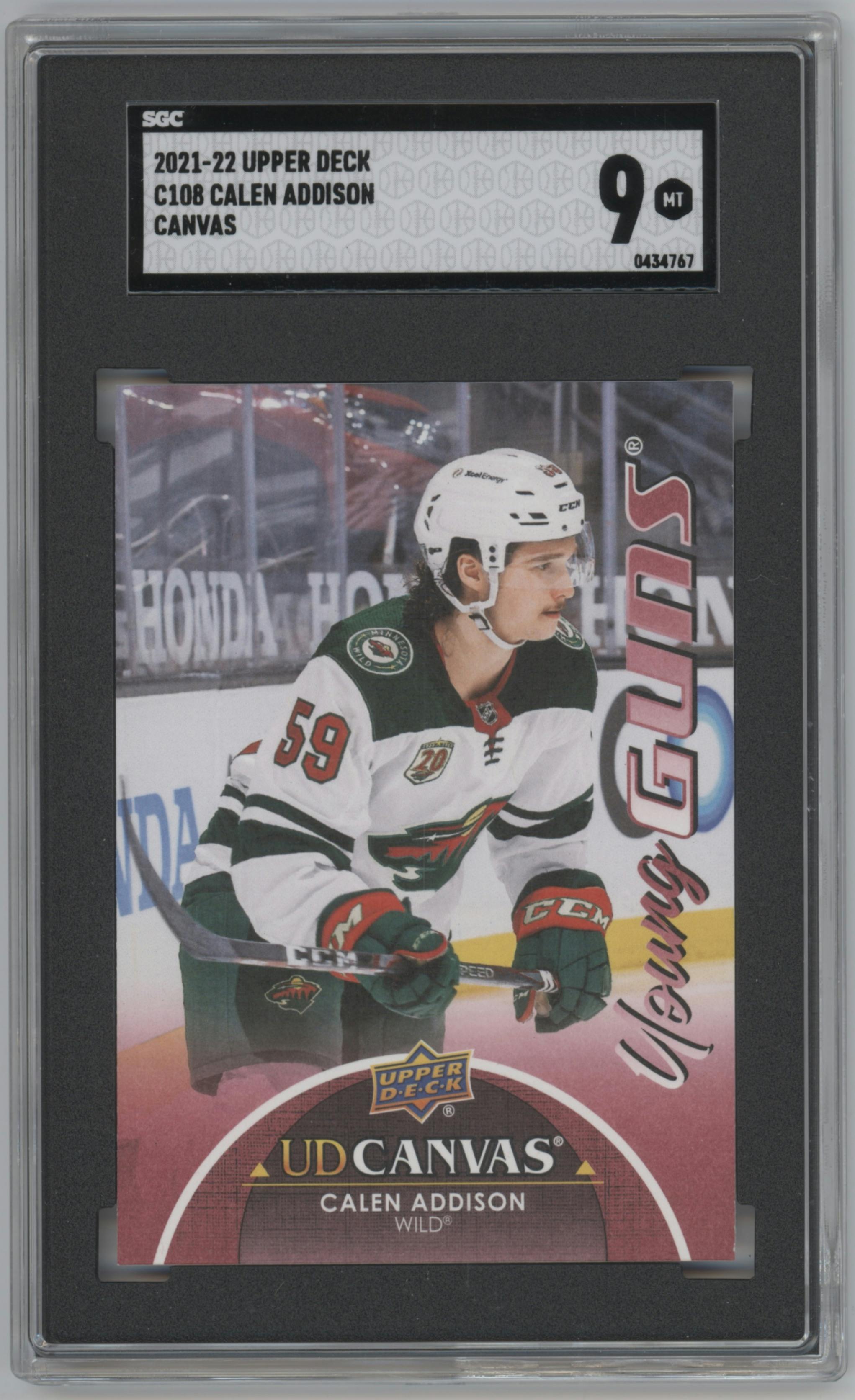 Calen Addison from the 2021-22 Upper Deck Series 1 set graded by SGC and given an overall grade of 9.