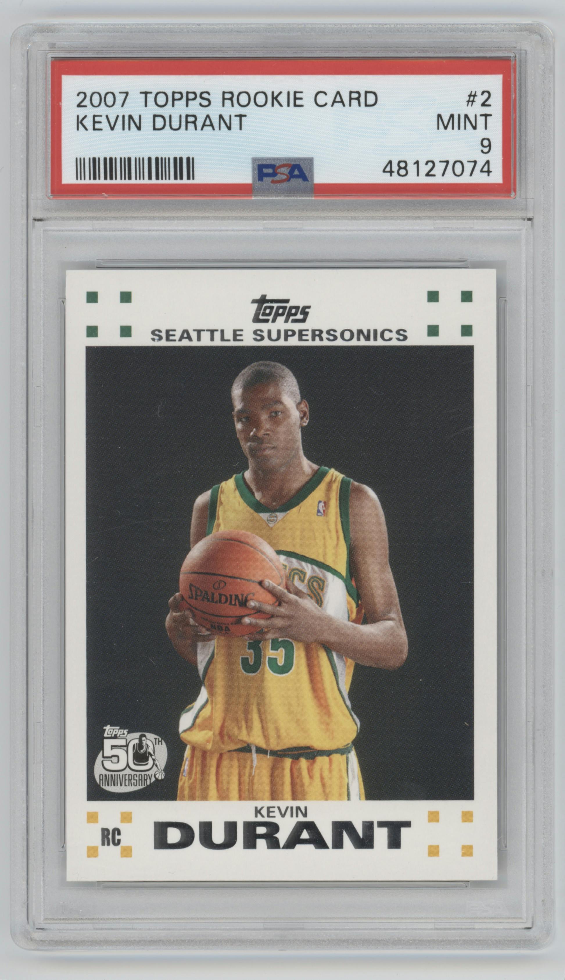 Kevin Durant from the 2007-08 Topps set graded by PSA and given an overall grade of 9.