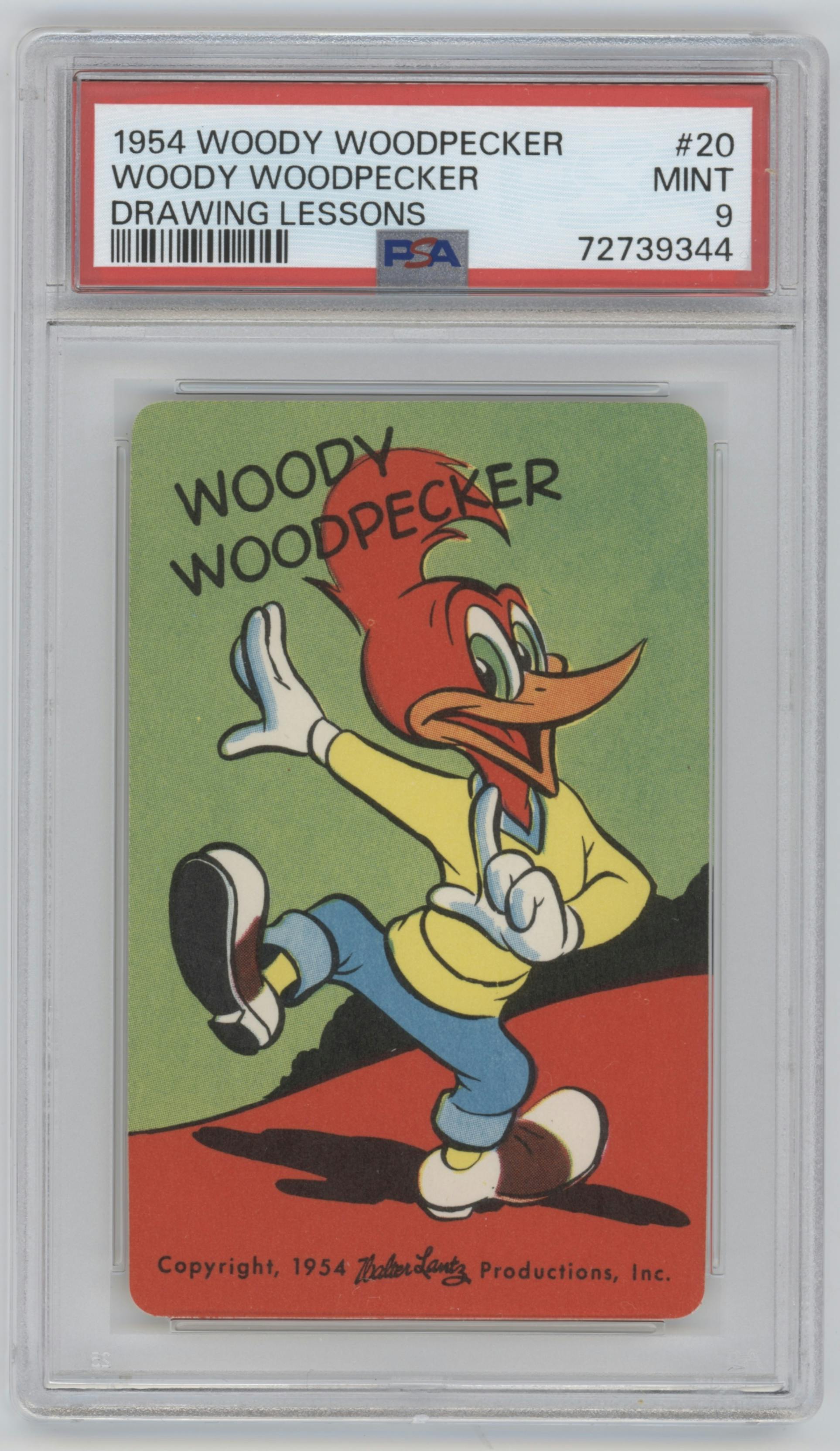 Woody Woodpecker from the 1954 Woody Woodpecker Drawing Lessons set graded by PSA and given an overall grade of 9.