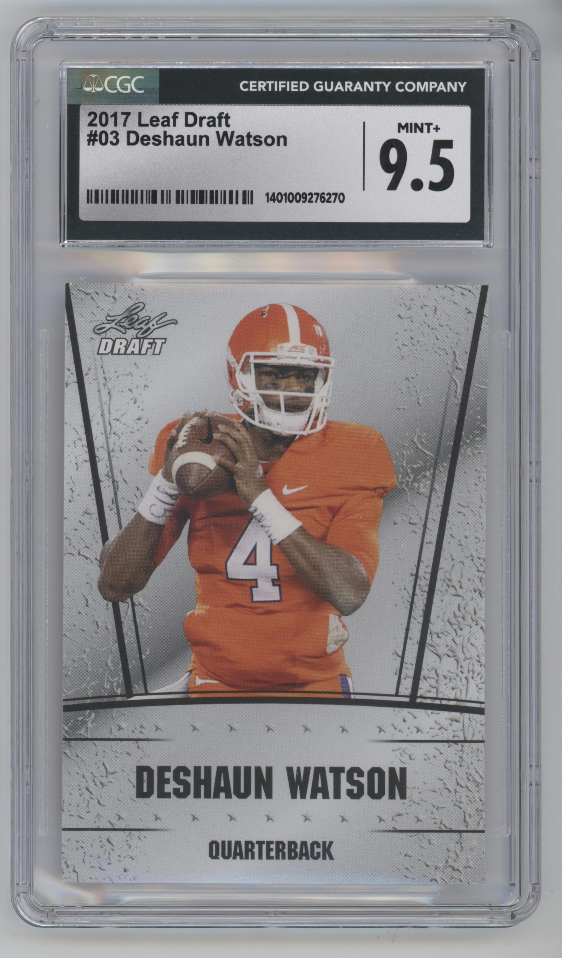 Deshaun Watson from the 2017 Leaf Draft set graded by CSG and given an overall grade of 9.5.