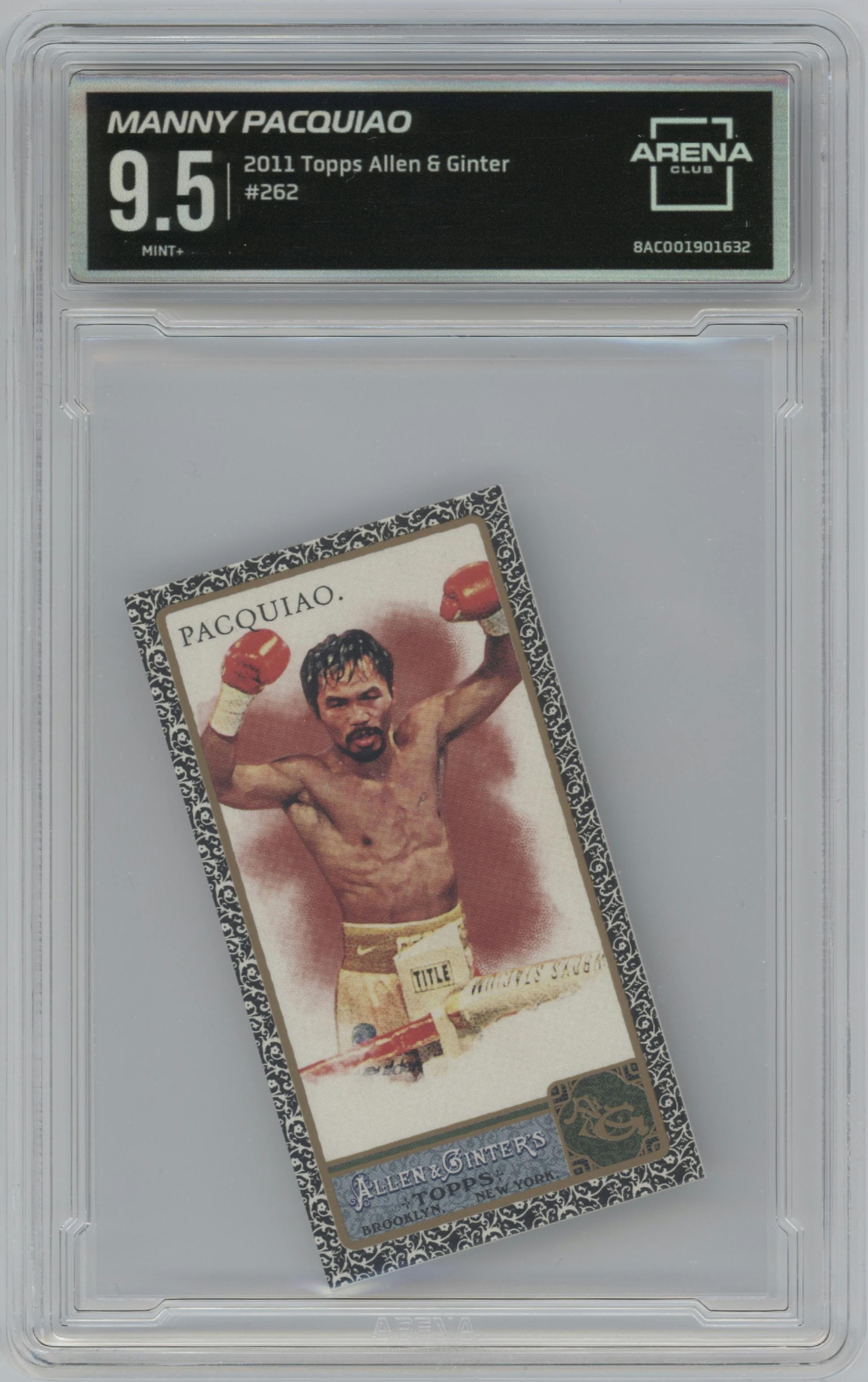 Manny Pacquiao from the 2011 Topps Allen & Ginter set graded by Arena Club and given an overall grade of 9.5.